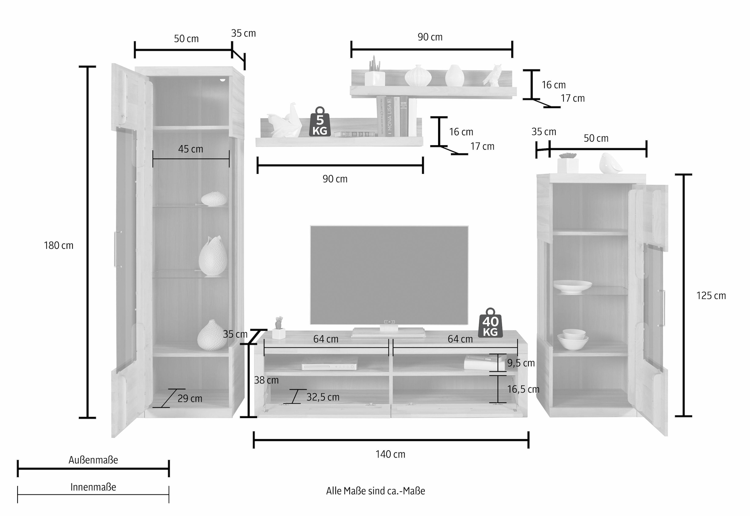 OTTO home Wohnwand »Ribe Wohnwand Set-5 St.« Set, 5 Stk. tlg.