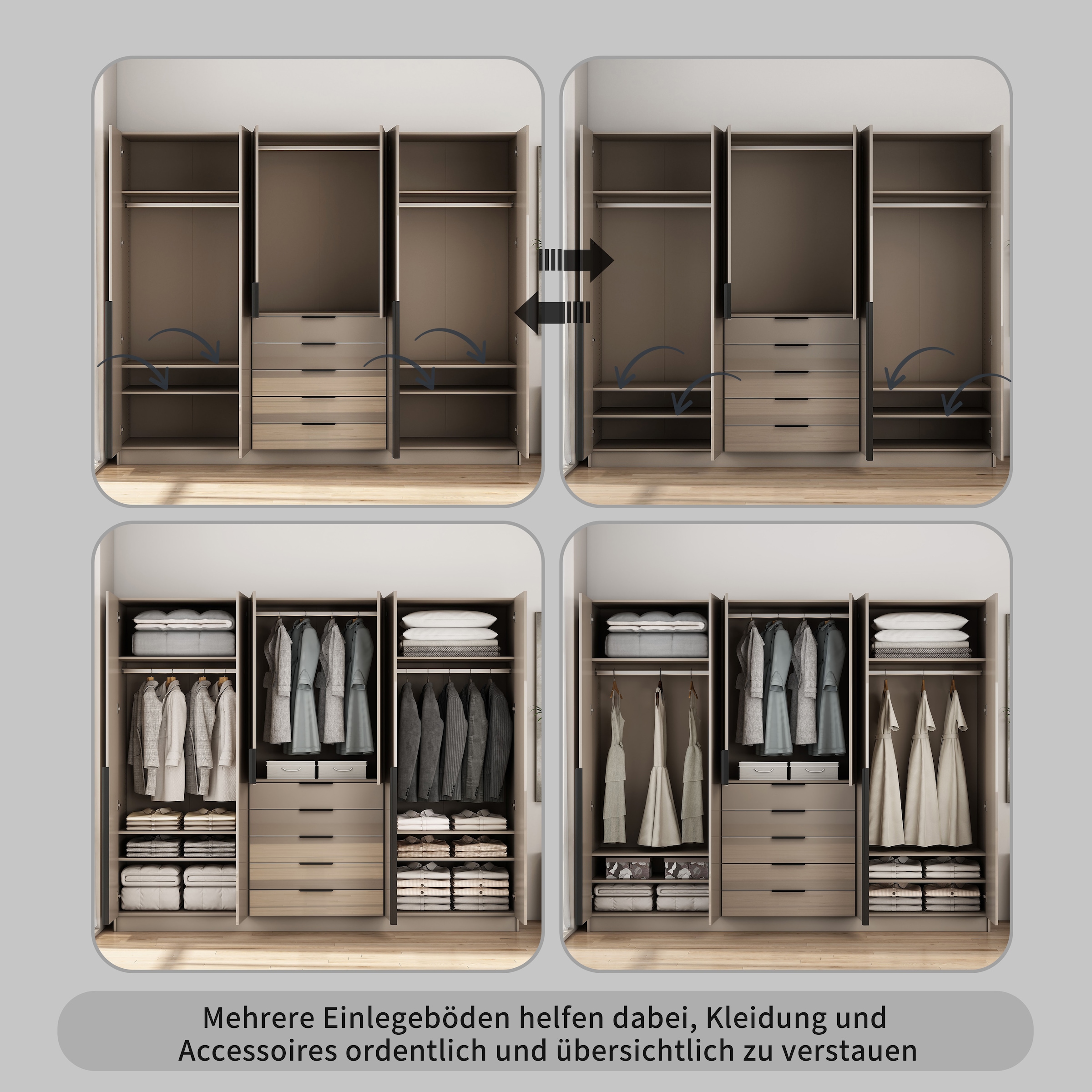 OTTO home Kleiderschrank »Annor Schlafzimmerschrank Breite 242cm hochglanz Schrank Garderobe« Drehtürenschrank mit perfekter Innenausstattung - elegante Türgriffe