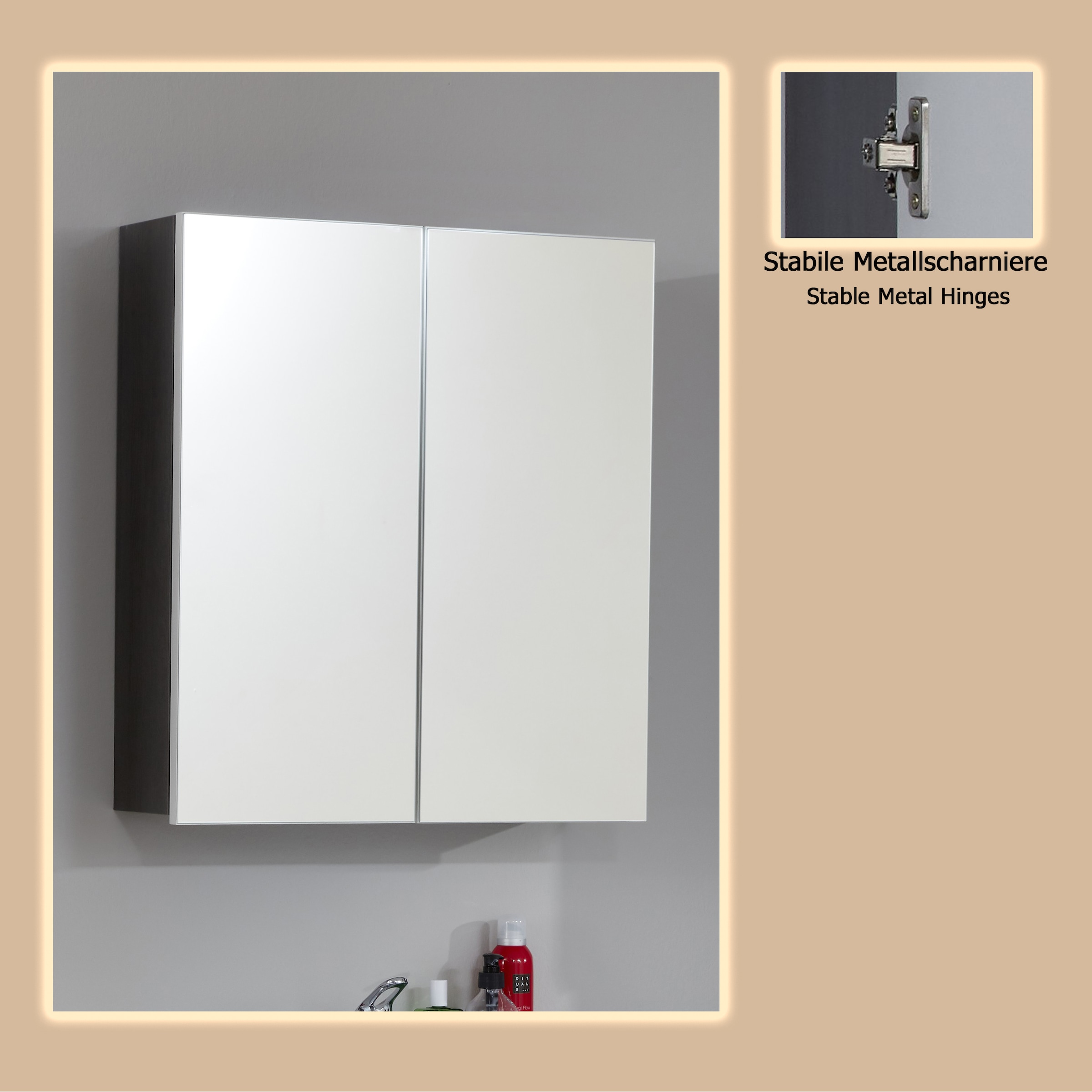 welltime Spiegelschrank »Sovana« Badschrank wahlweise mit oder ohne Beleuchtung - (B/T/H) 60/18/67 cm