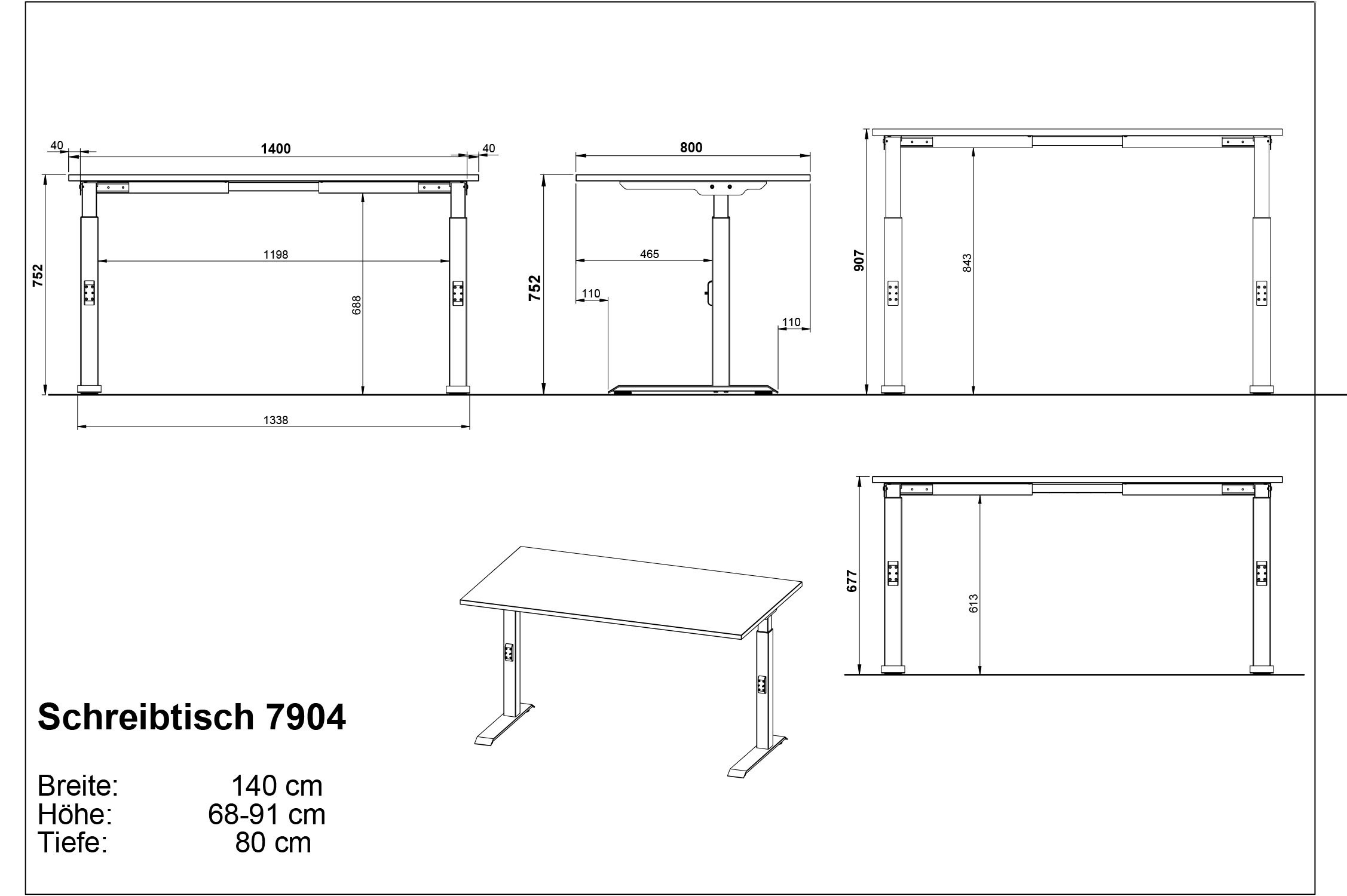 GERMANIA Schreibtisch »Mailand, mechanisch höhenverstellbar,«, in Breitenvariante 120-180 cm, Made in Germany