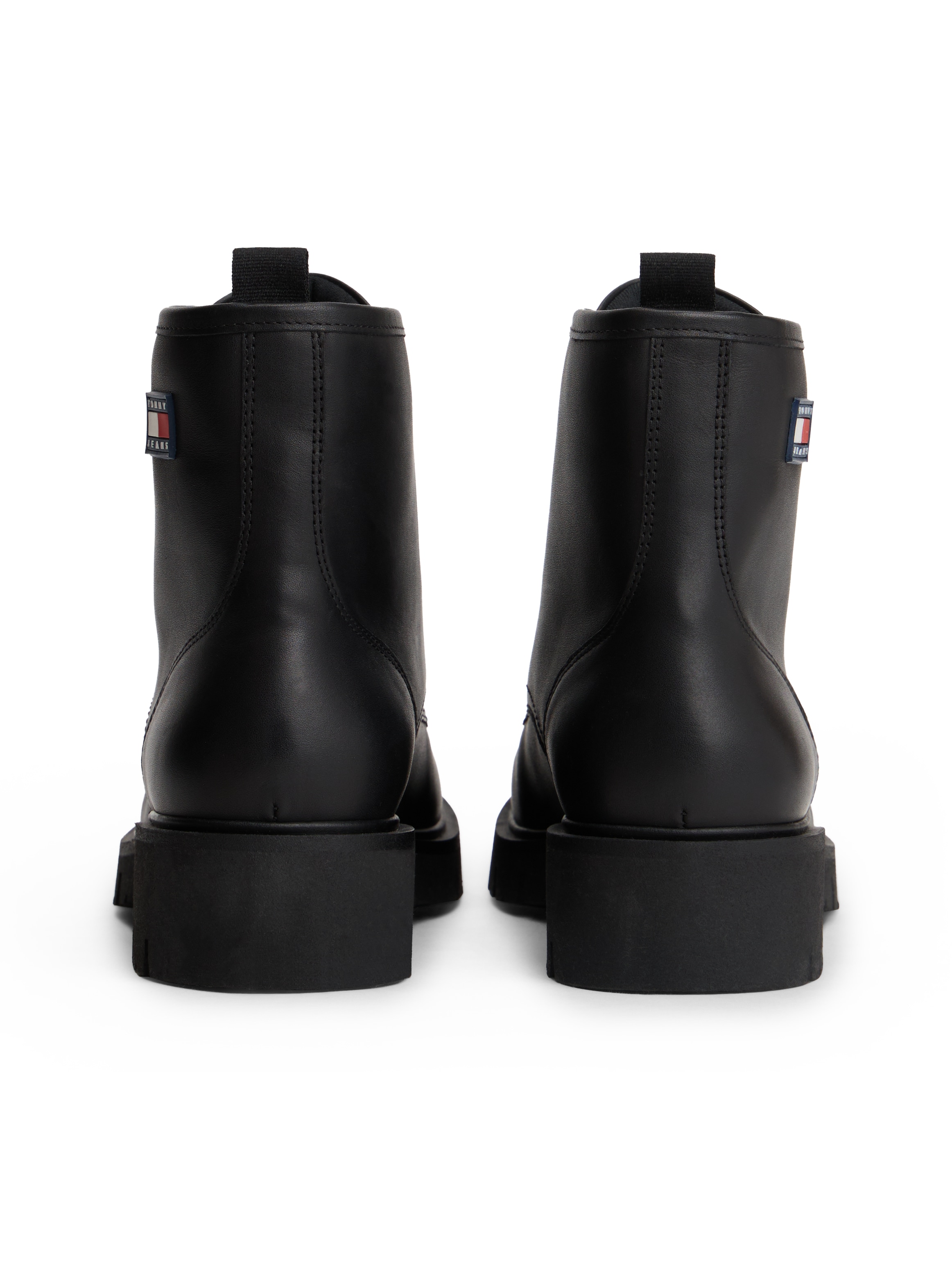 Tommy Jeans Schnürboots »TJW LACE UP LEATHER BOOT«, Blockabsatz, Schnürstiefelette mit Logoflag an der Seite