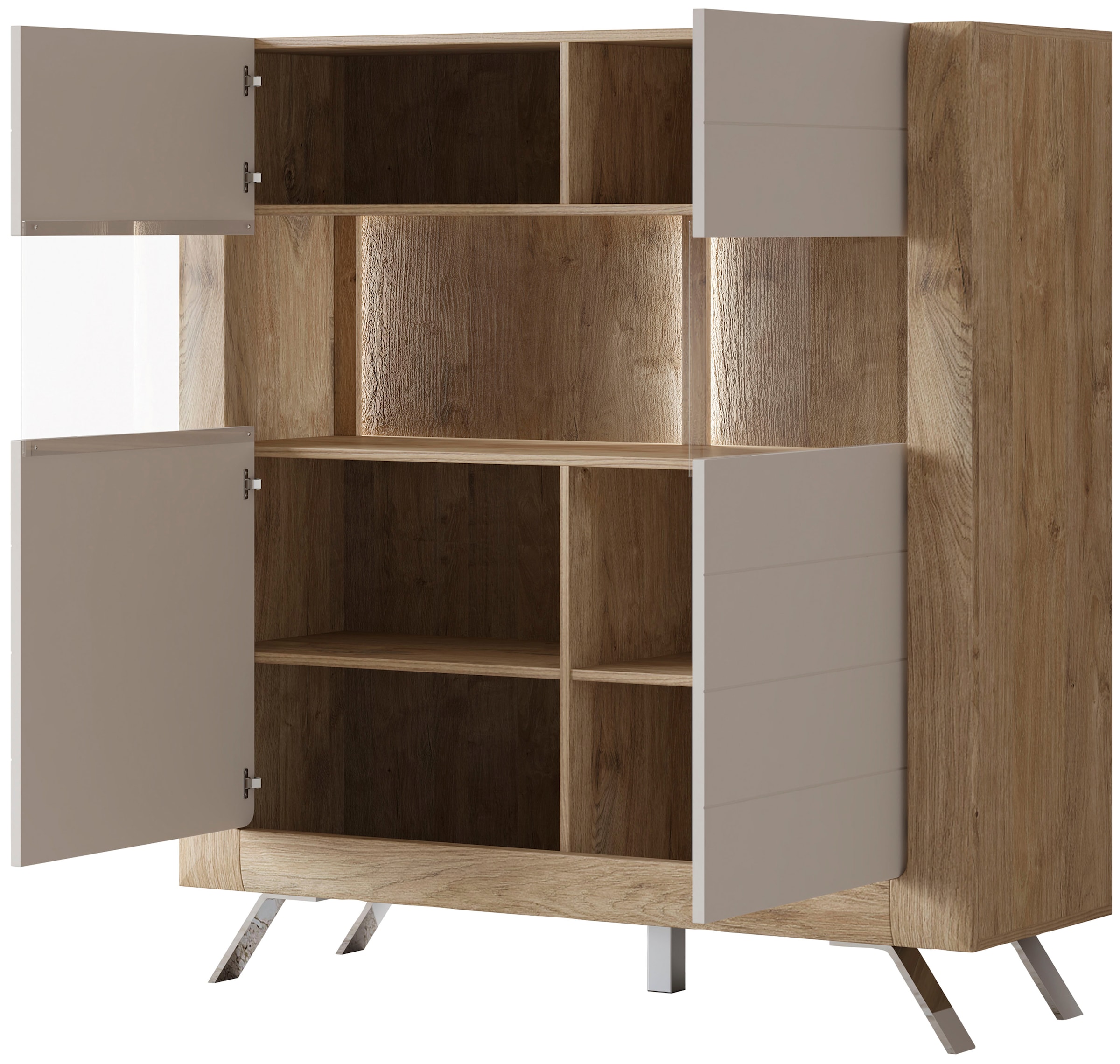 Leonique Highboard »Kasai«, Höhe 136,5 cm, 2 Türen mit Glaseinsatz