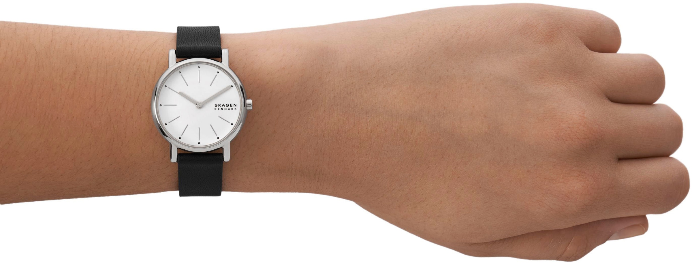 Skagen Quarzuhr »SIGNATUR LILLE«, Armbanduhr, Damenuhr, analog, Lederarmband