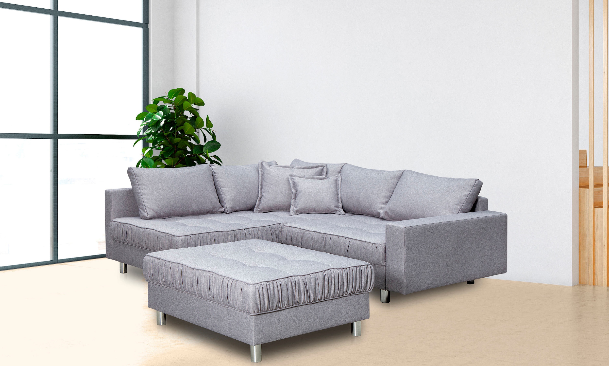 COLLECTION AB Ecksofa »Cannes L-Form«, mit Hocker, inkl. Schlaffunktion