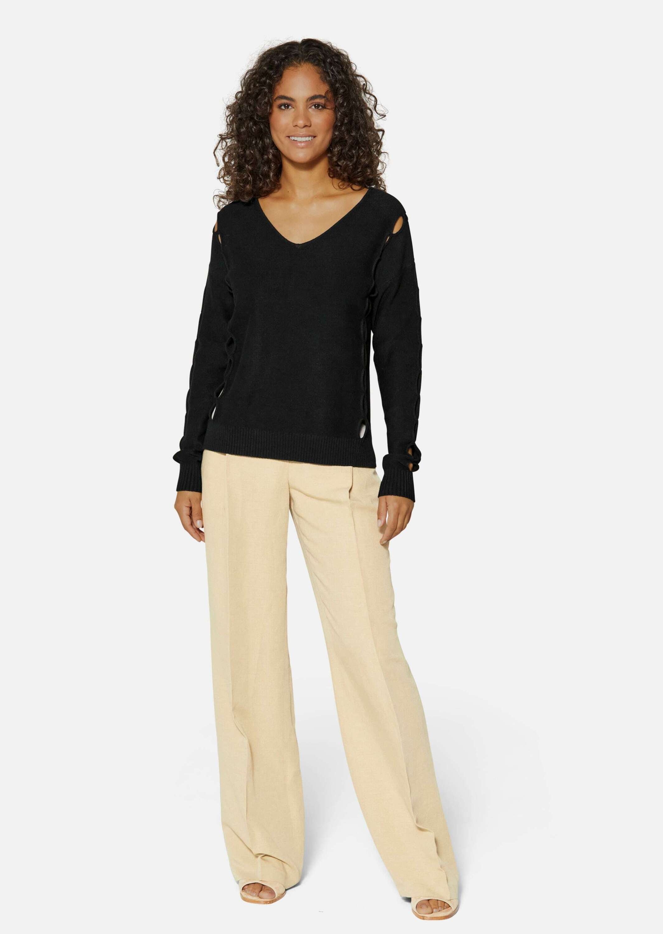 MADELEINE Longpullover »Pullover Strickpullover mit Cut-Outs und V-Ausschnitt«