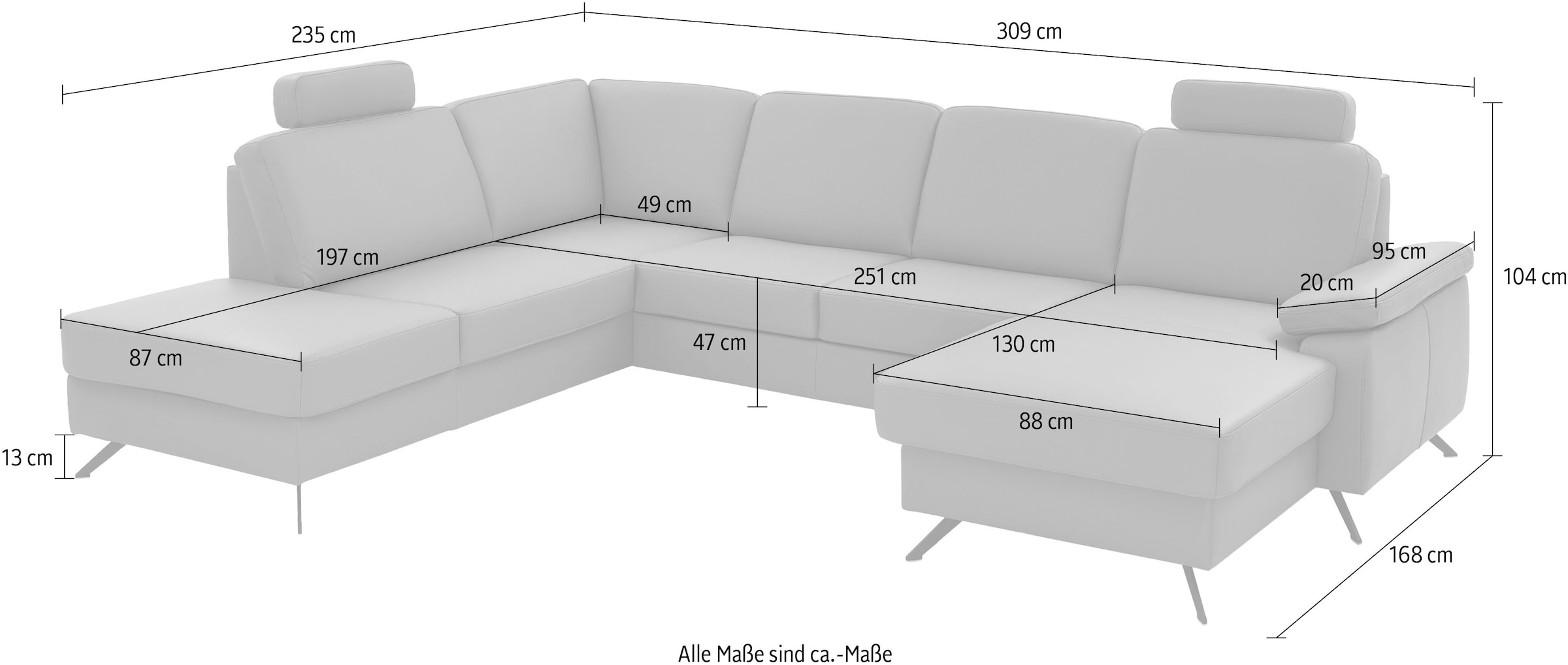 Die PlanBar Wohnlandschaft »PN-EM15047 U-Form, mit Kopfstützen« Echtleder, wahlweise mit Schlaffunktion u. Stauraum