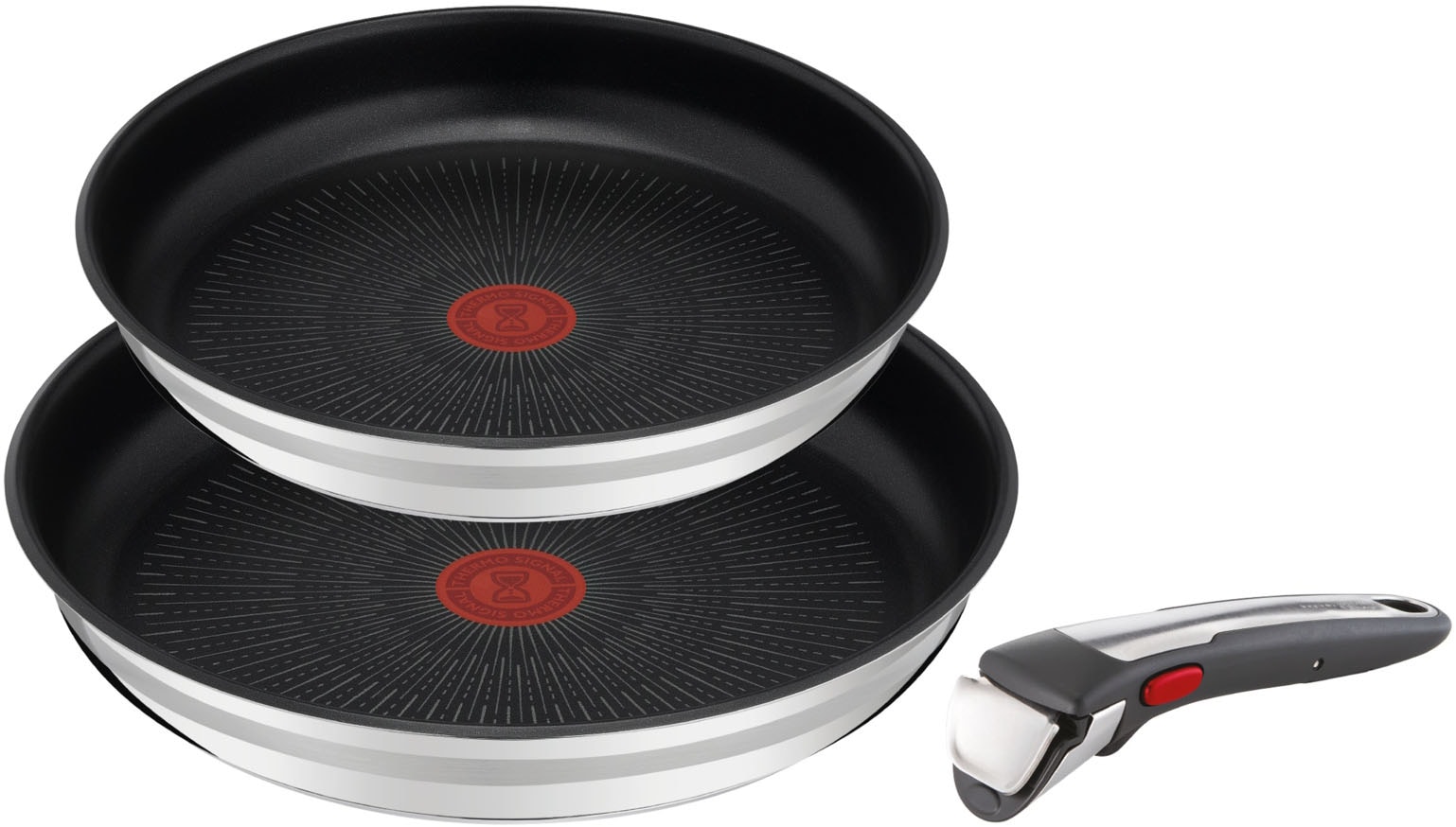Tefal Pfannen-Set »Jamie Oliver Ingenio G6«, Edelstahl, (Set, 3 tlg., je 1 Bratpfanne 24 und 28 cm, 1 Griff), backofengeeignet bis 250Â°C ohne Griff,Schüttrand, Induktion