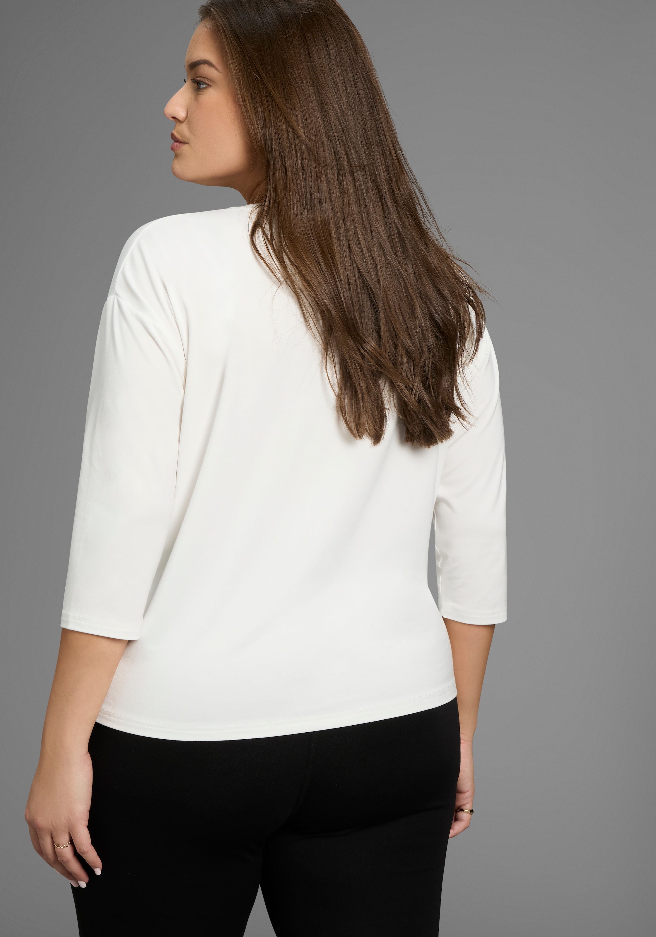 Laura Scott CURVE 3/4-Arm-Shirt, mit V-Ausschnitt und lockerer Passform – GROSSE GRÖSSEN