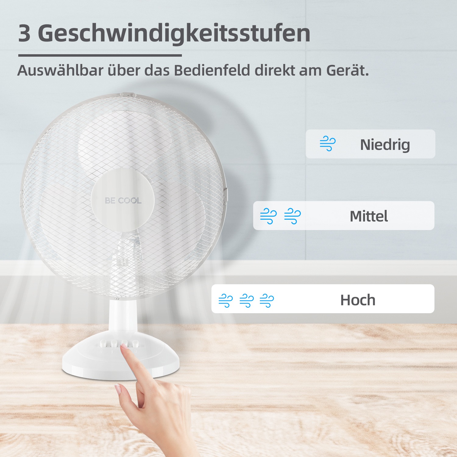 be cool Tischventilator »Tischventilator 30cm BC12TF weiß«, einfache Bedienung