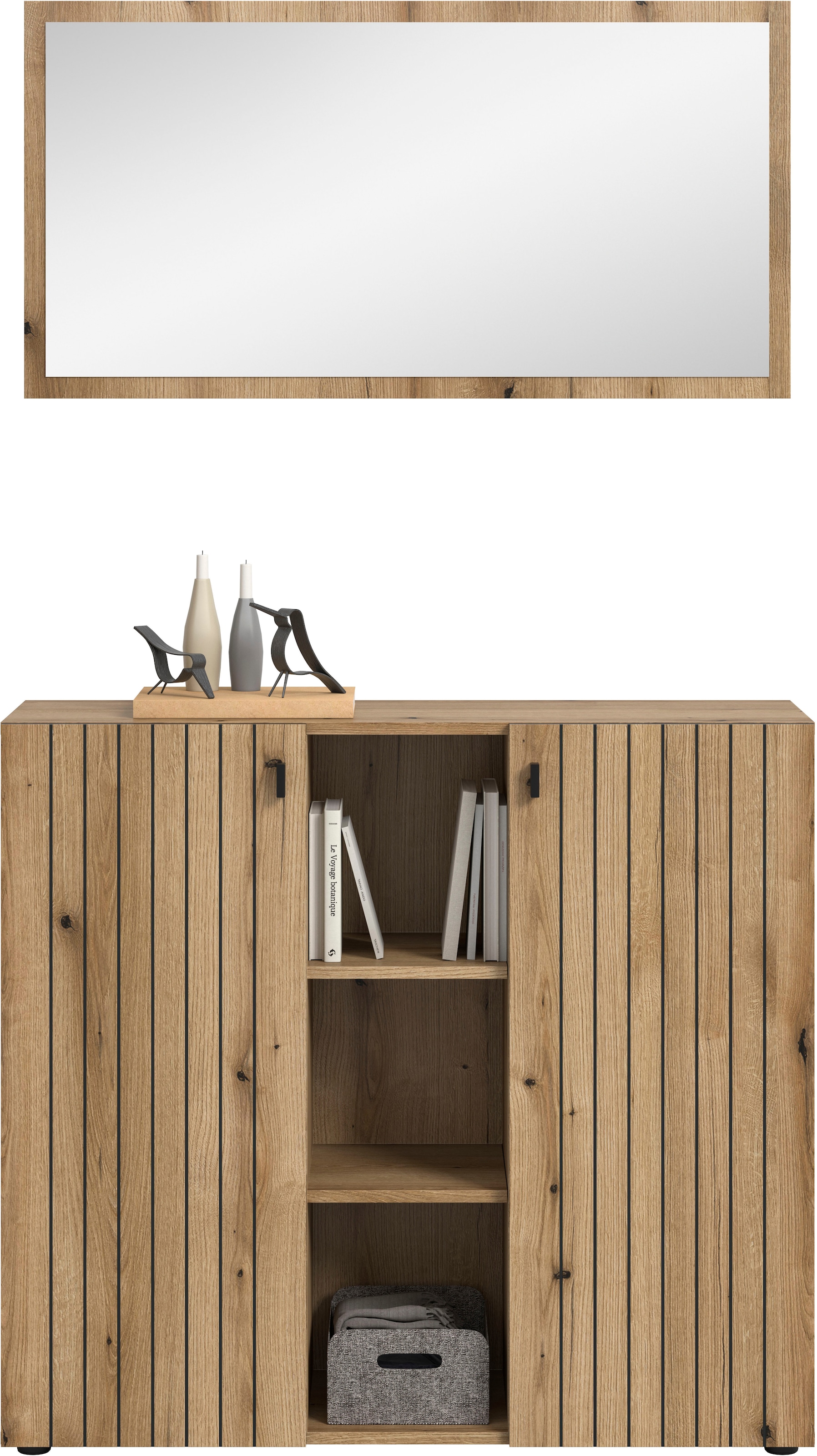 Home affaire Garderoben-Set »TATIO, 2-tlg. Garderobenkombination,Breite: 106 cm, Rillenfräsung« Set, Set, best. aus: 1 Spiegel, 1 Schuhkommode, 2 Stk. tlg.