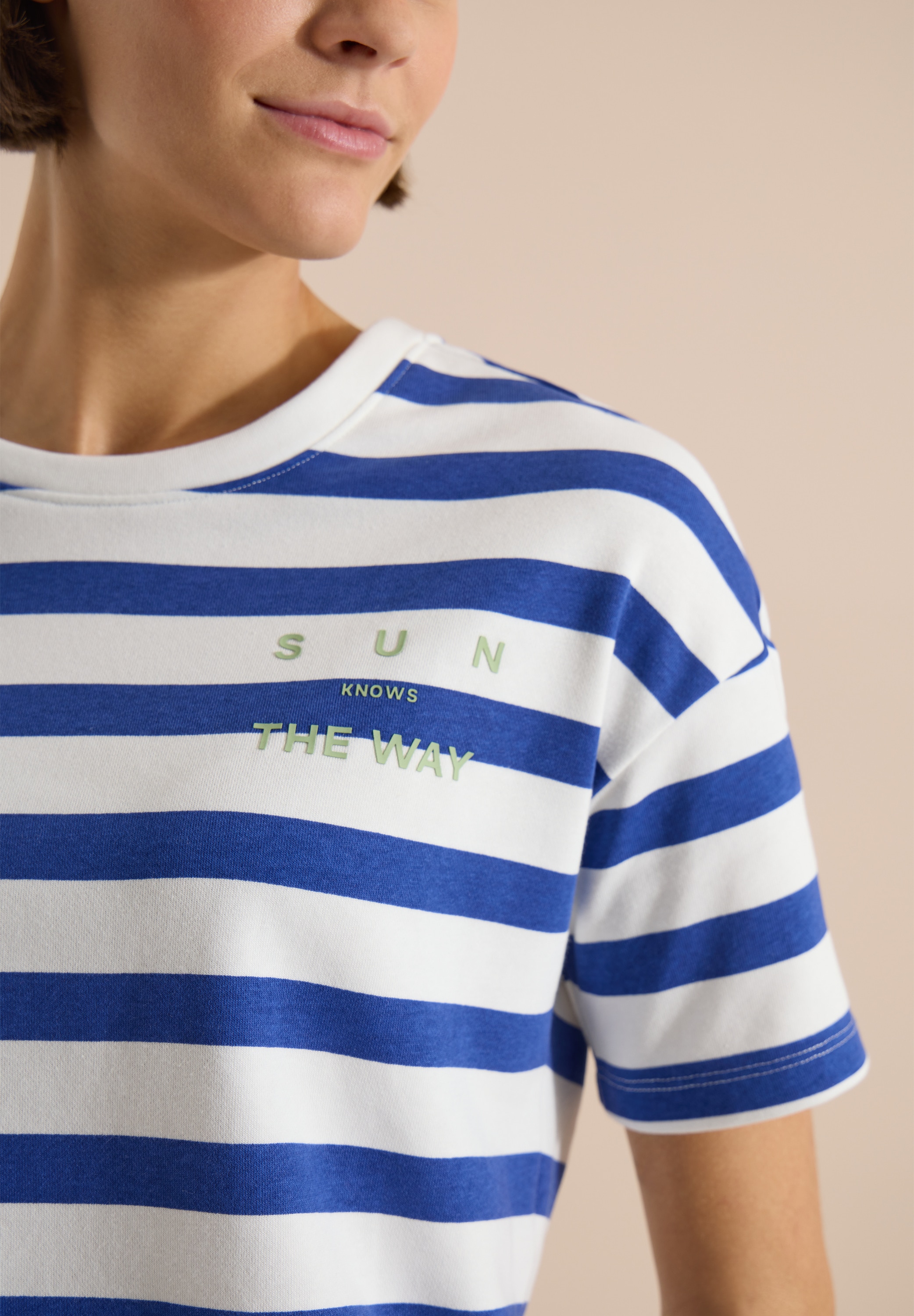 Cecil Kurzarmshirt Sommershirt mit Streifen und Wording-Detail
