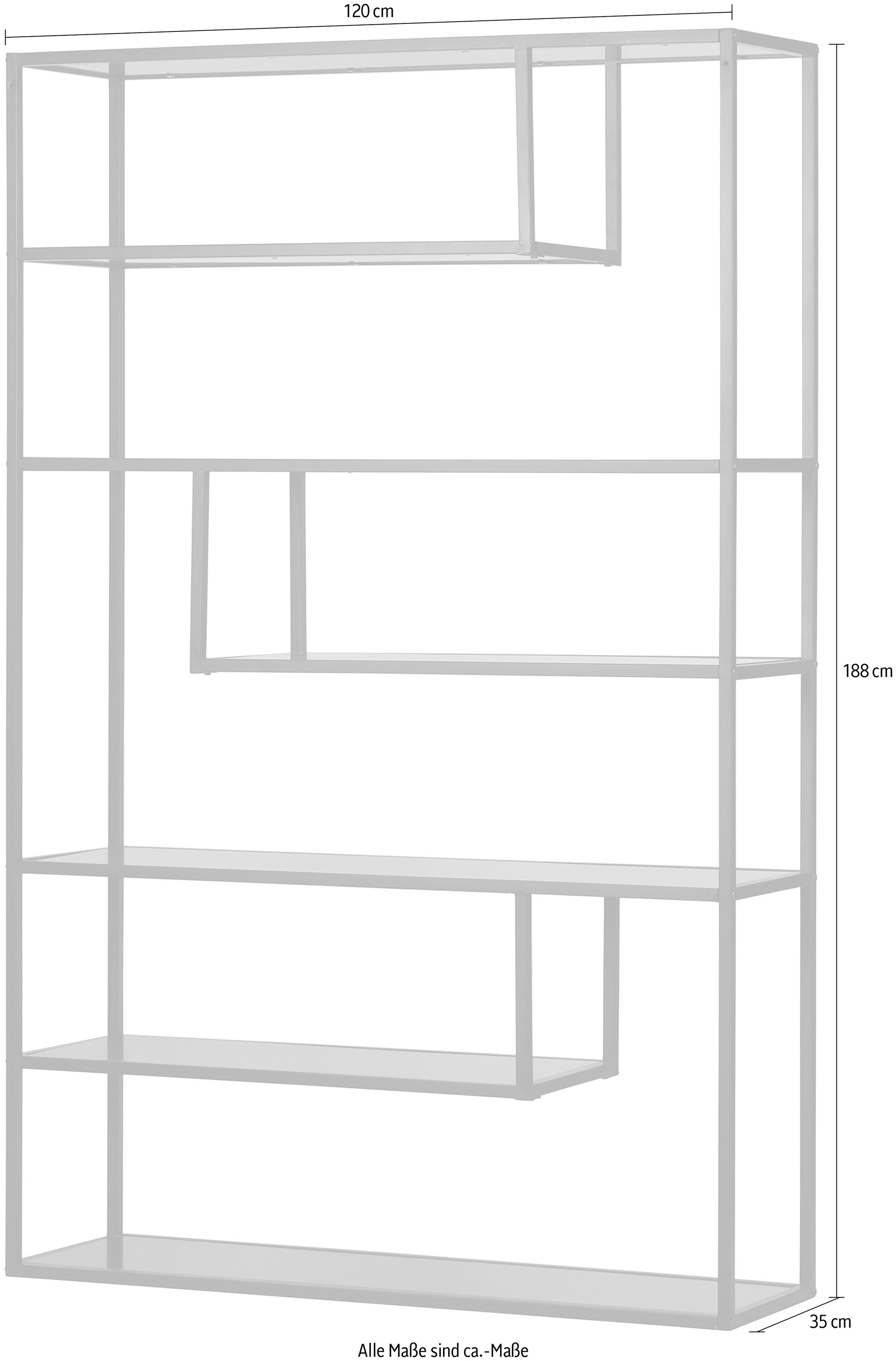 WOOOD Bücherregal »Teun«, Regal aus Metall, viel Platz, H 188 cm x B 120 cm