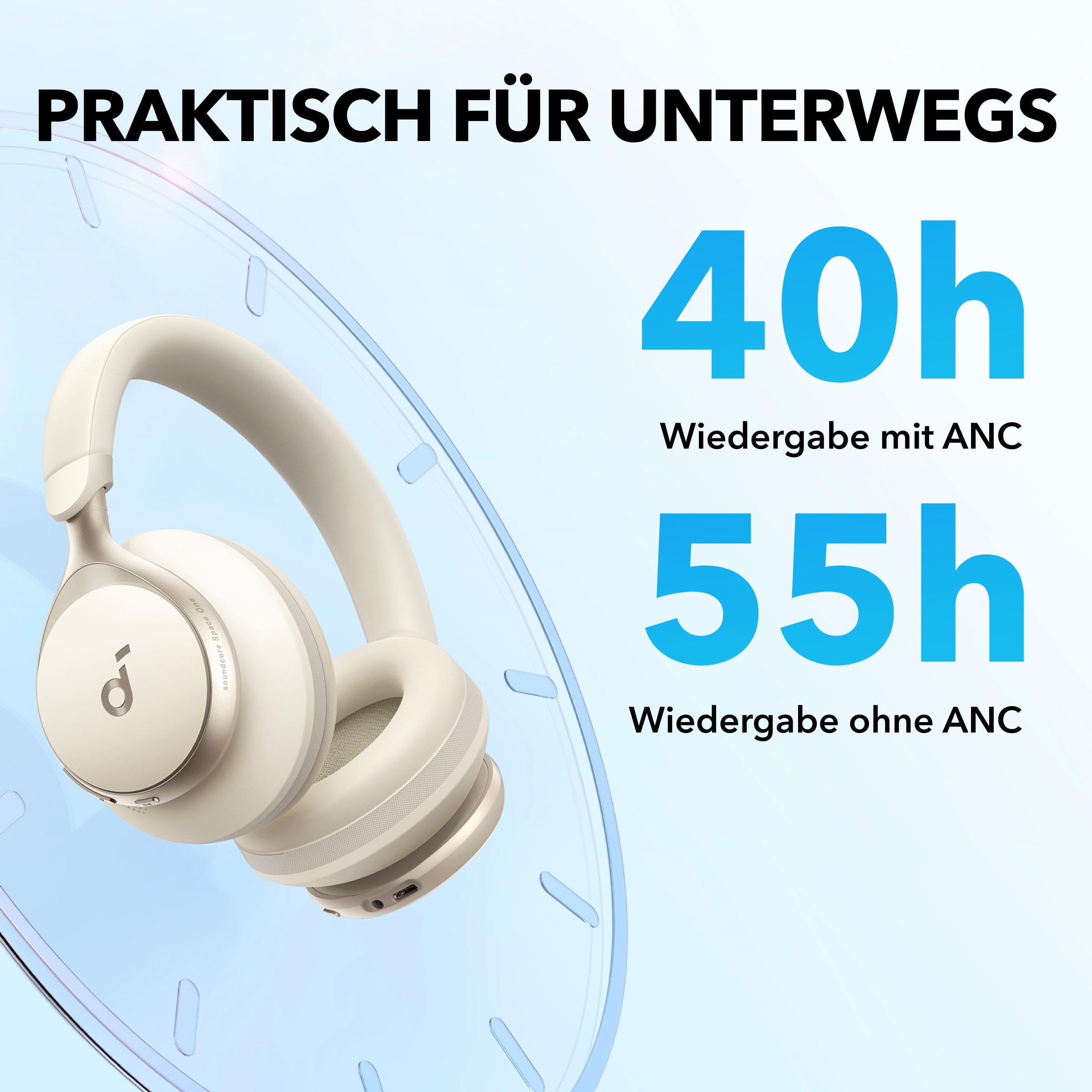 Anker wireless Kopfhörer »soundcore Space One« Bluetooth Active Noise Cancelling (ANC) | Geräuschisolierung