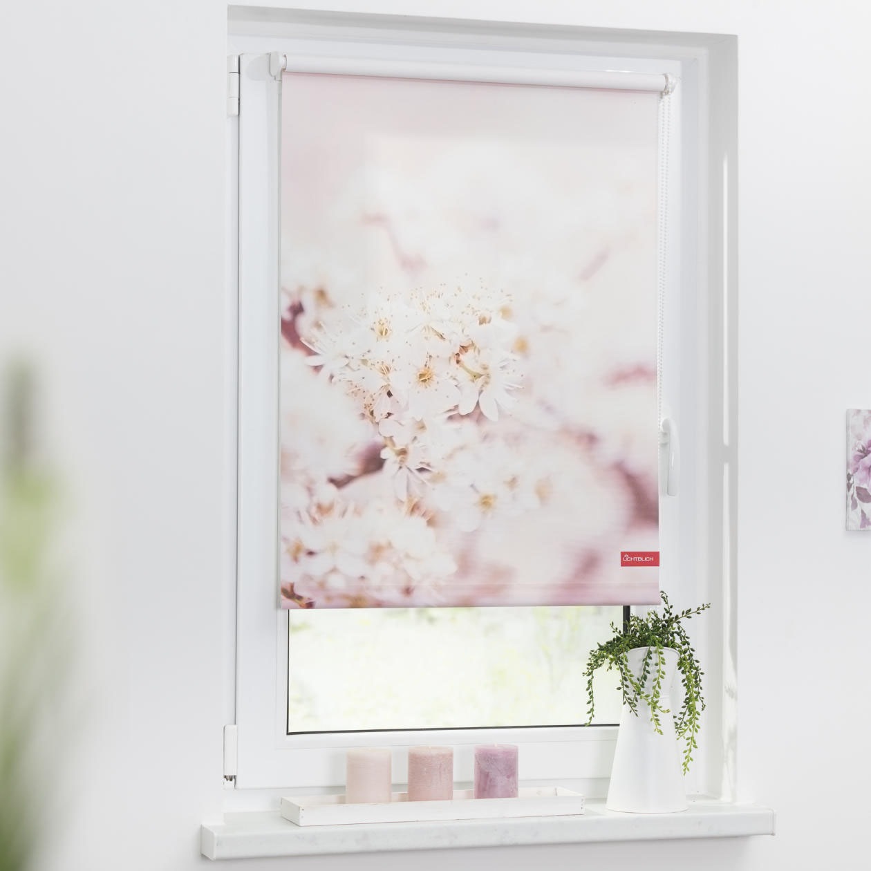 LICHTBLICK ORIGINAL Seitenzugrollo »Rollo Klemmfix, ohne Bohren, Verdunkelung, Kirschblüten - Rosa Weiß«, verdunkelnd, Verdunkelung, freihängend