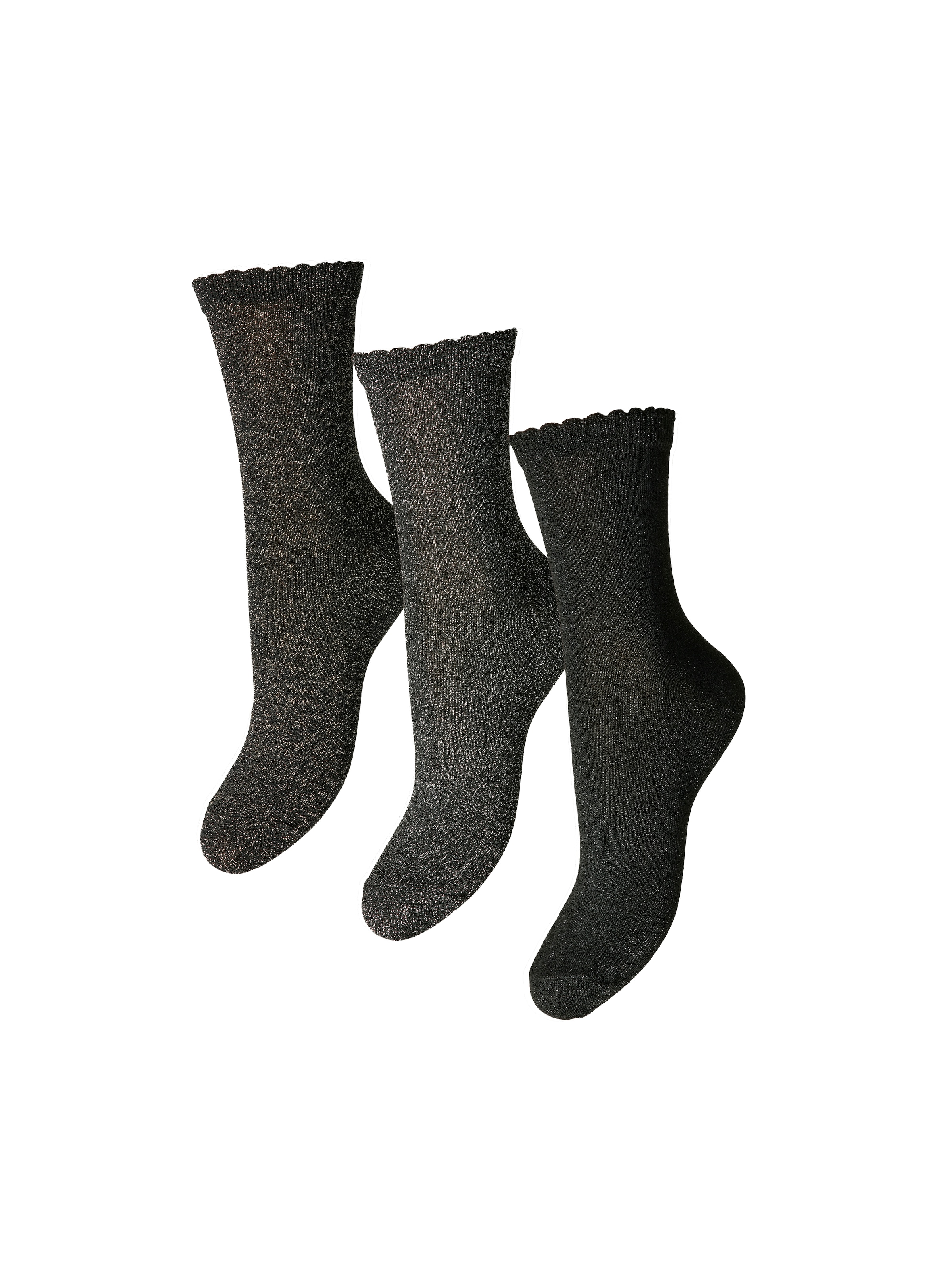 pieces Socken »PCSEBBY GLITTER LONG 3-PACK SOCKS NOOS«, (Set, 3 Paar), mit gerippten Bündchen und Muschelsaum