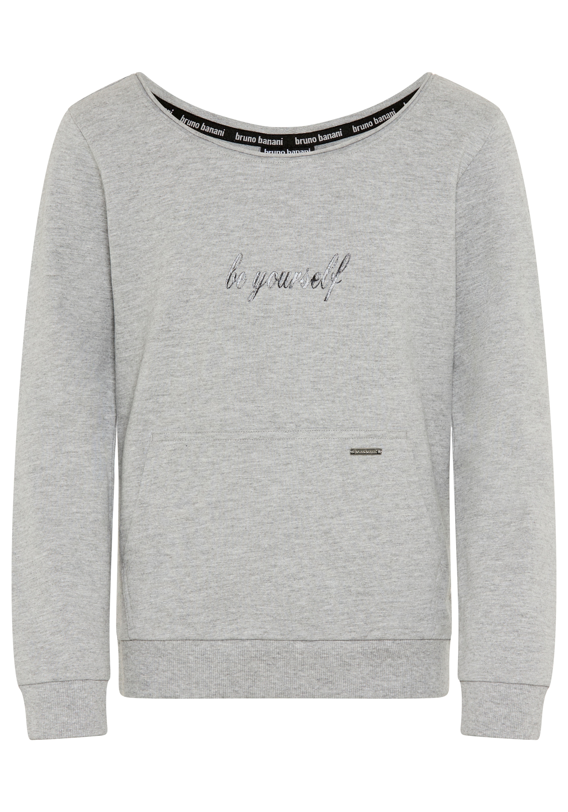 Bruno Banani Sweatshirt »mit lässigem Ausschnitt & Folienprint für Mädchen: BE YOURSELF«, für Mädchen, mit Glitzerdruck und Applikation, mit U-Boot-Ausschnitt
