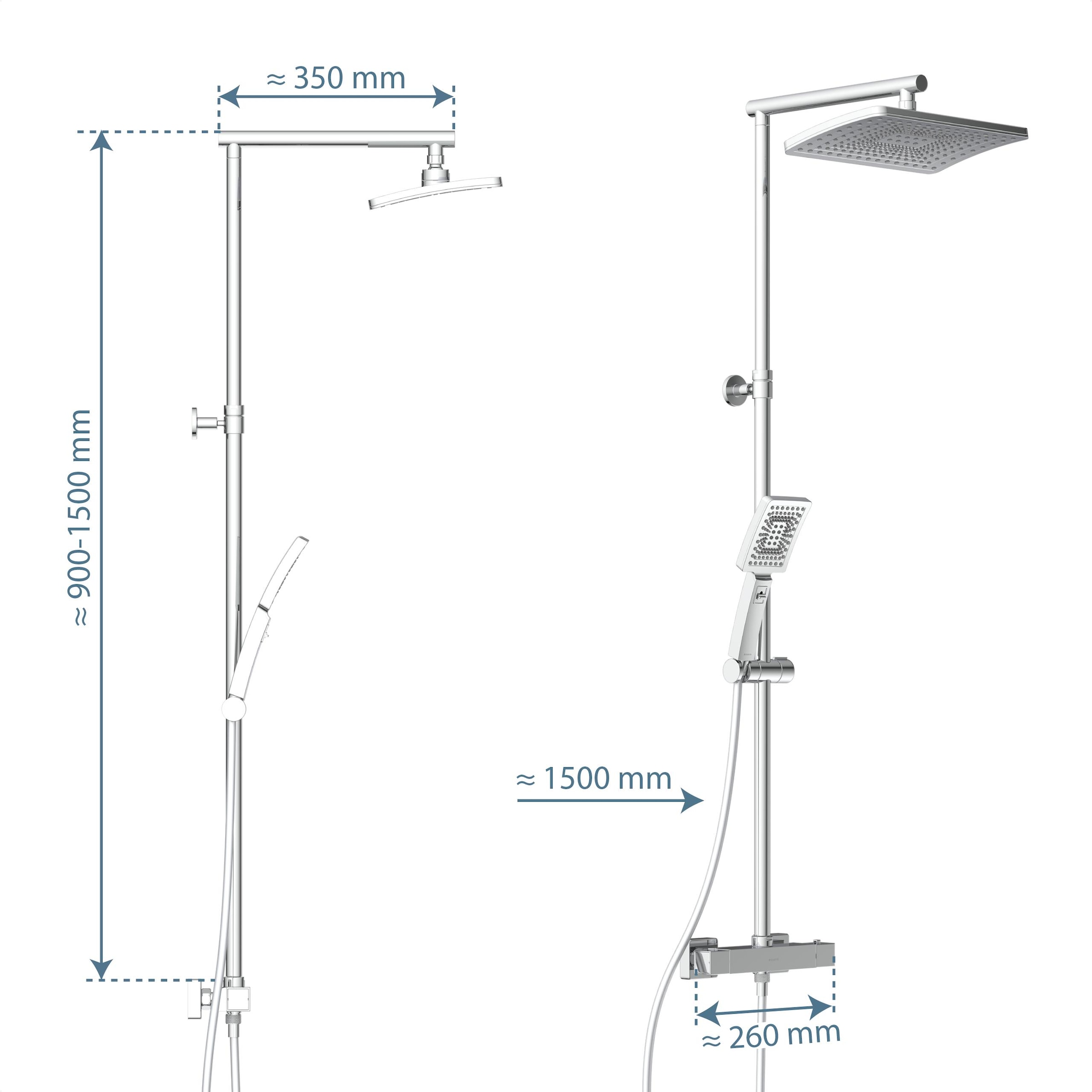 Schütte Duschbrause »TRENTO« Set,  mit Thermostatarmatur, 3-fach verstellbar, Antikalk-Noppen
