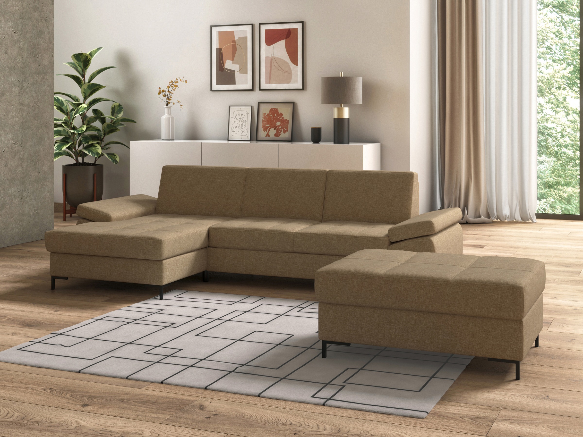 DOMO collection Ecksofa »Capelo, komfortabel, klare Linien zeichnen dieses Design aus, L-Form«, mit Armteilverstellung, wahlweise mit Bettfunktion, Federkern