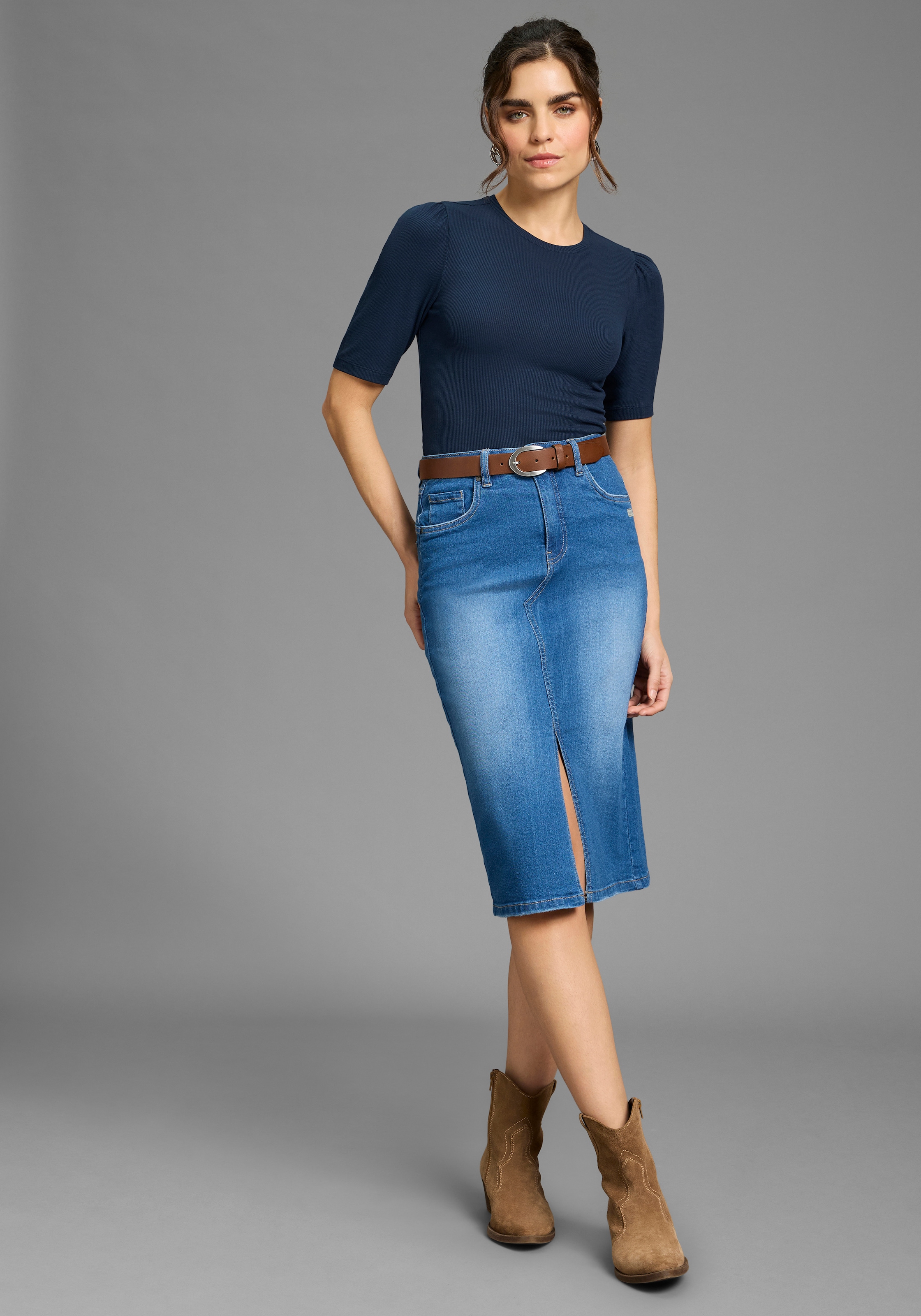 Laura Scott T-Shirt mit Ballon-Ärmel, Halbarm, figurnahe Passform