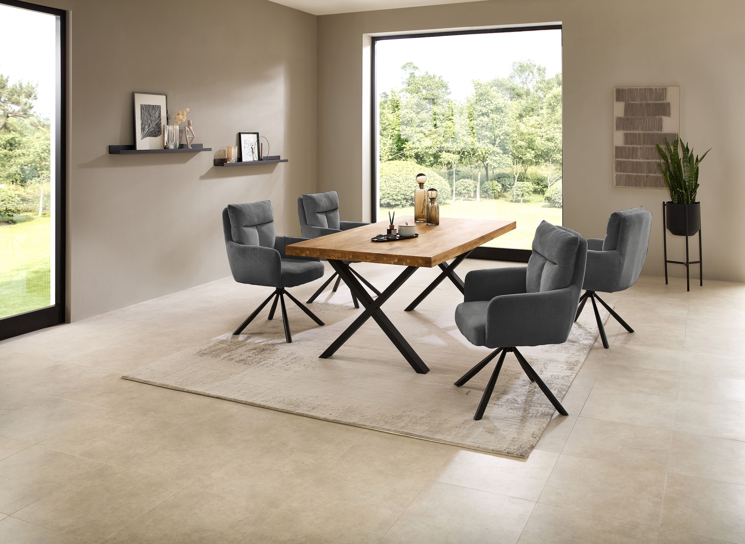 Stolkom Esstisch »Chris Esszimmertisch Eiche Massivholz, BxHxT 110x47x70 cm«, Gerade Kante, Industrial Style Eiche Massivholz