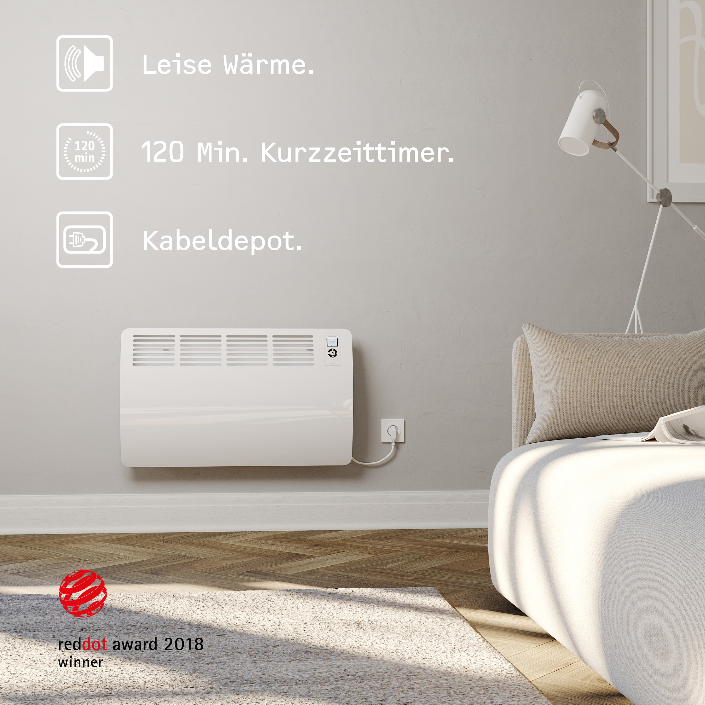 STIEBEL ELTRON Konvektor »»CON 30 Premium«, Wandkonvektor, energiesparend, VDE geprüft, 3 kW«, für ca. 35 m², LC-Display, Wochen-/120 Min-Kurzzeittimer, Silent Mode