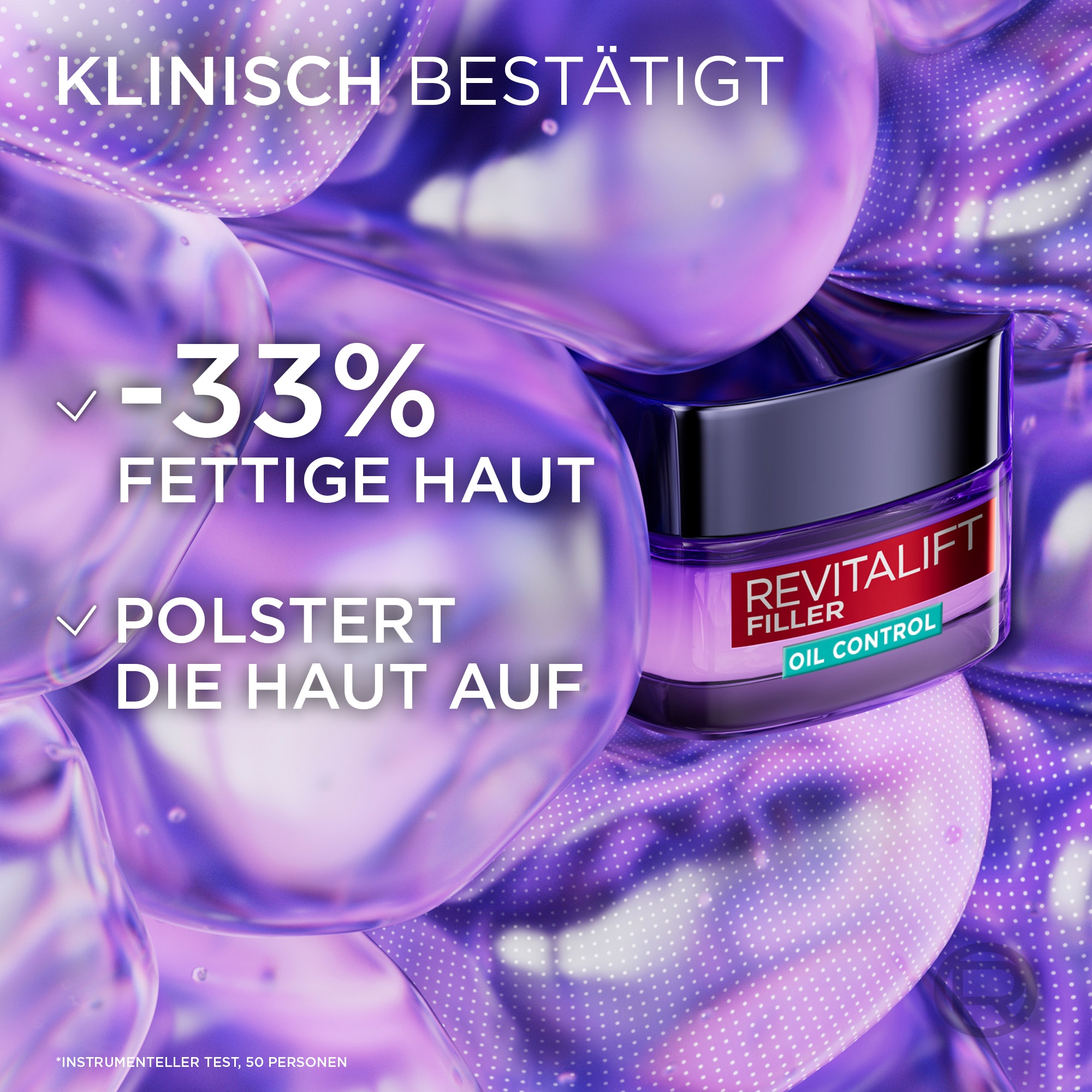 L'ORÉAL PARIS Gesichtsgel »REVITALIFT FILLER MATTIERENDE GEL-CREME OIL CONTROL« mildert erste Anzeichen von Hautalterung bei fettiger Haut.