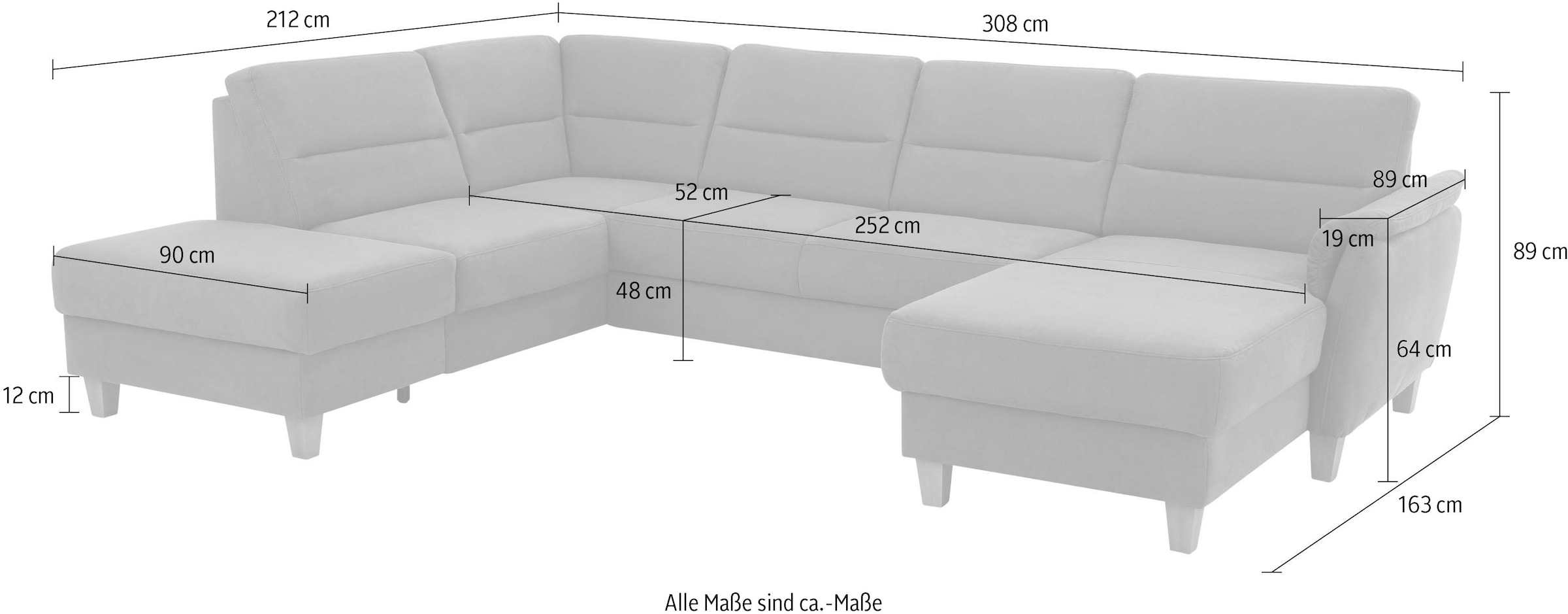 Home affaire Wohnlandschaft »Palmera U-Form, B: 308 cm« optional Bettfunktion & Bettkasten, Federkern
