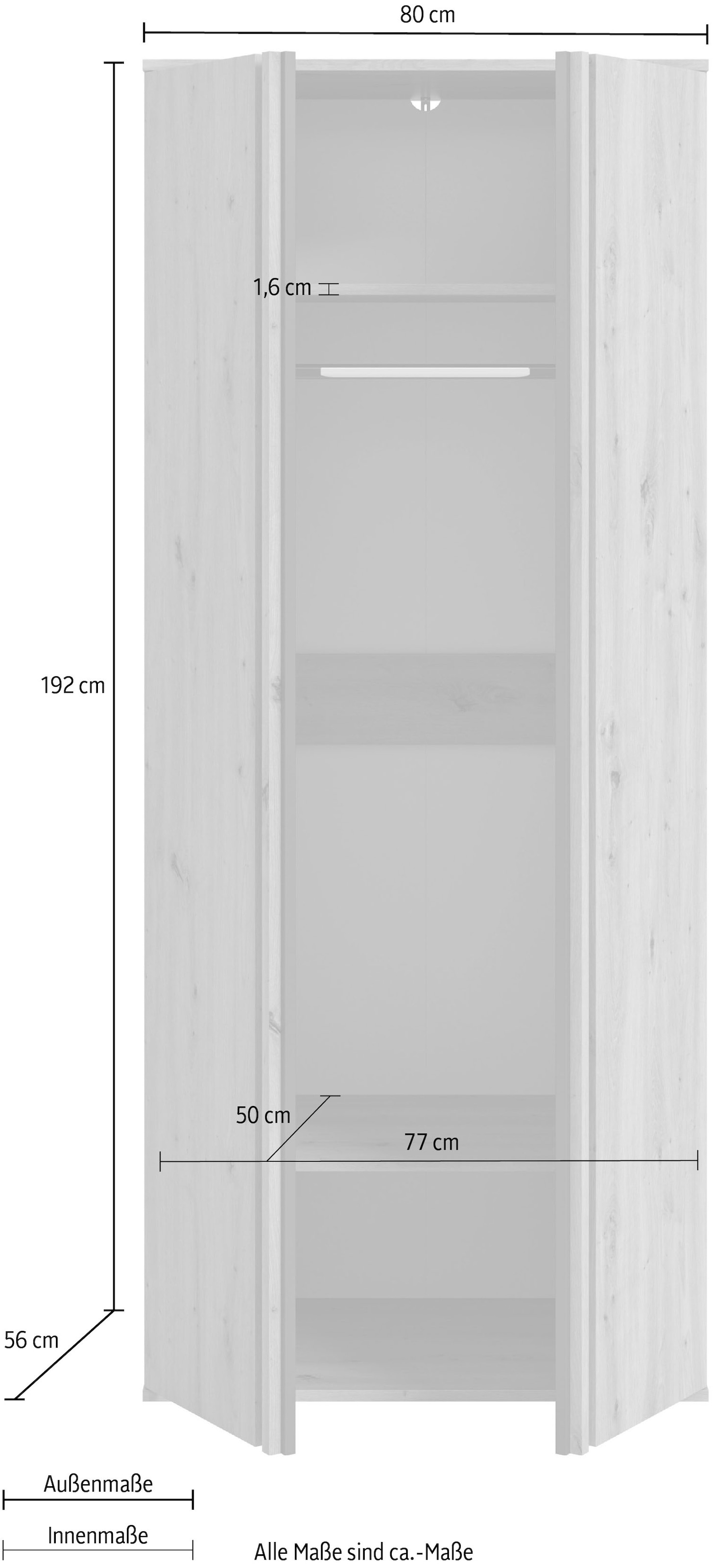 Home affaire Kleiderschrank »ALVA, Breite 80 cm, mit griffloser Front in Paneeloptik, Schrank« Schlafzimmerschrank in weiteren Ausführungen erhältlich,  2 Türen, 1 Kleiderstange, 1 Einlegeboden