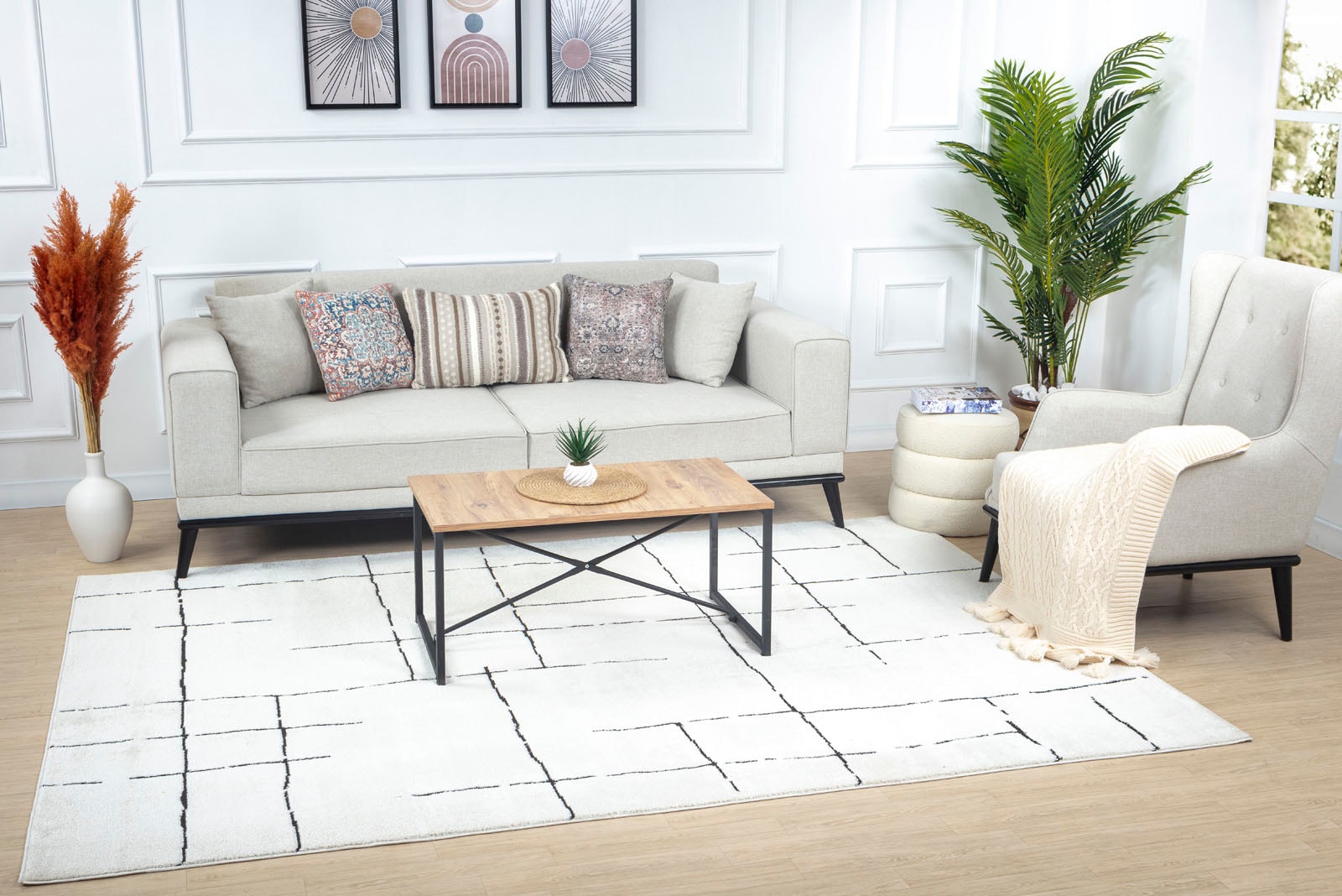 Livabliss Teppich »PRAGUE« rechteckig 8 mm Höhe Skandi Design, Modern Boho Kurzflor Wohnzimmerteppich, Schlafzimmer