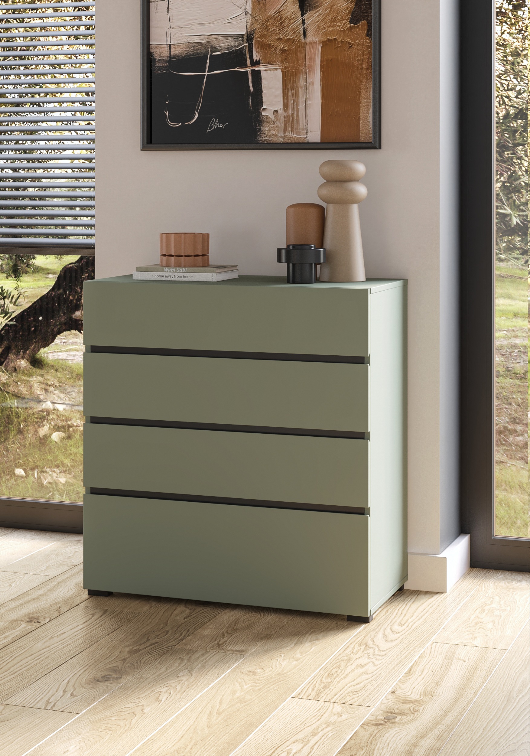Home affaire Schubkastenkommode »Cross, moderne grifflose Kommode, 80x40x85cm (BxTxH)«, Schubladenschrank, Sideboard mit 4 Schubkasten