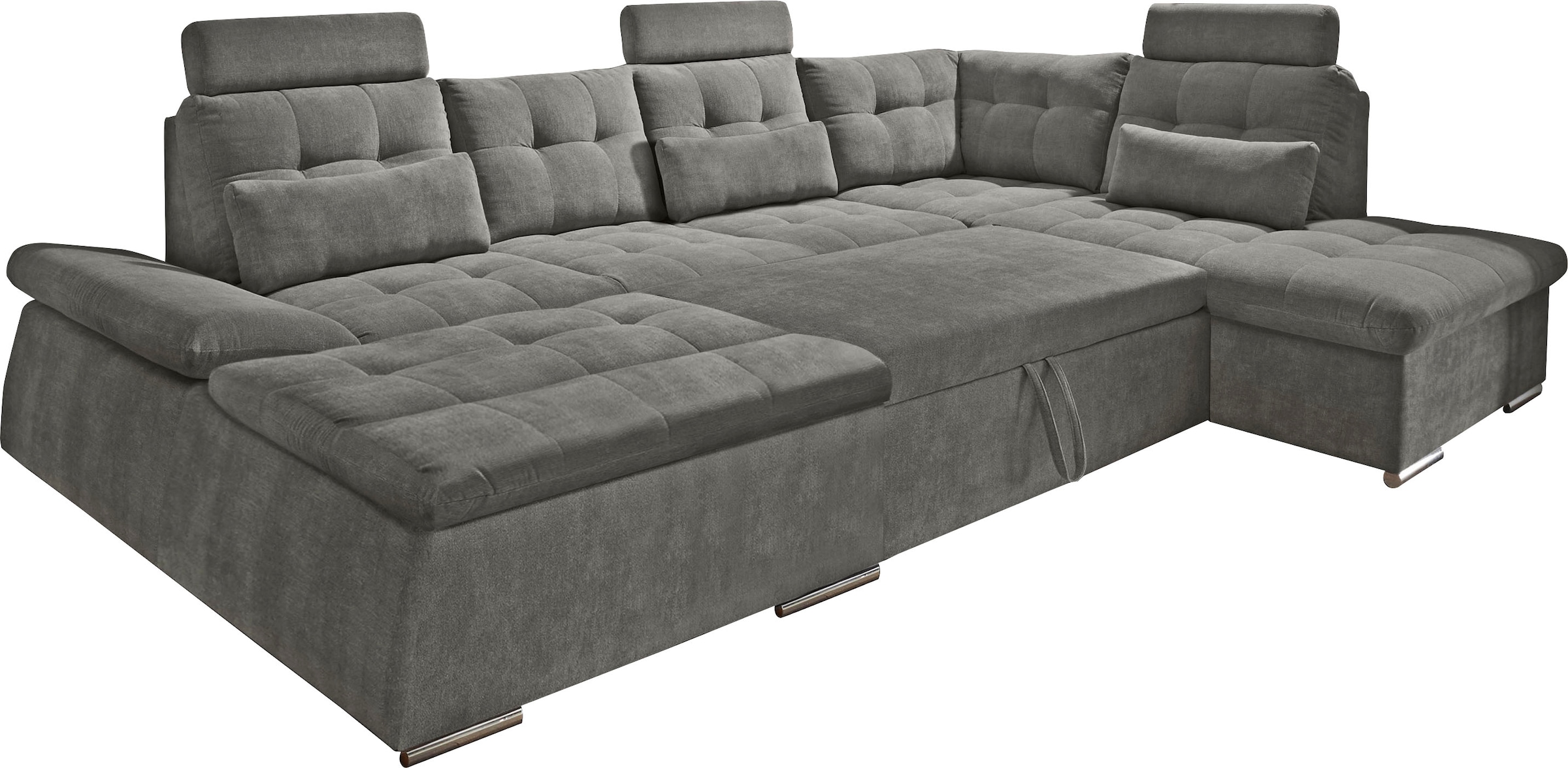 ED EXCITING DESIGN Wohnlandschaft »Nalo U-Form mit Bettfunktion, Bettkasten«, Armteilverstellung, Kopfstützen & 3 Nierenkissen