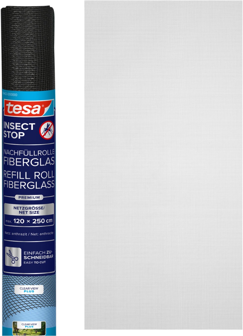 tesa Fliegengitter-Gewebe »Insect Stop Fliegengitter Ersatzrolle Clear View 1.2 m x 2.5 m« Packung, Nachfüllrolle, 1 Stk. tlg. Mückennetz für Fenster & Türen - Ersatz-Rolle
