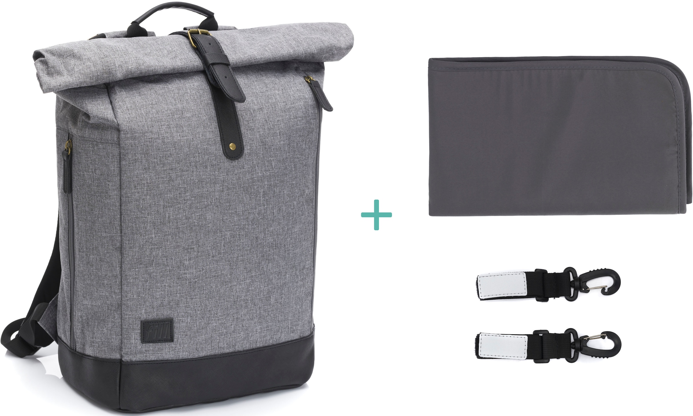 Fillikid Wickelrucksack »Rolltop Berlin, grau/schwarz«, Reflektoren, inkl. Wickeltunterlage