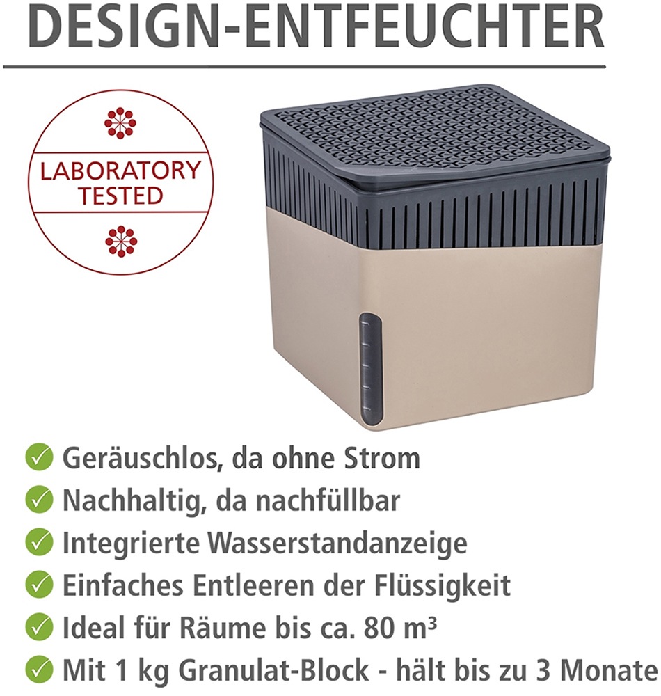 WENKO Luftentfeuchter »Modell Cube«, für 80 m³ Räume, Tank 1,6 l, mit 2 x 1000 g Entfeuchter-Blöcken