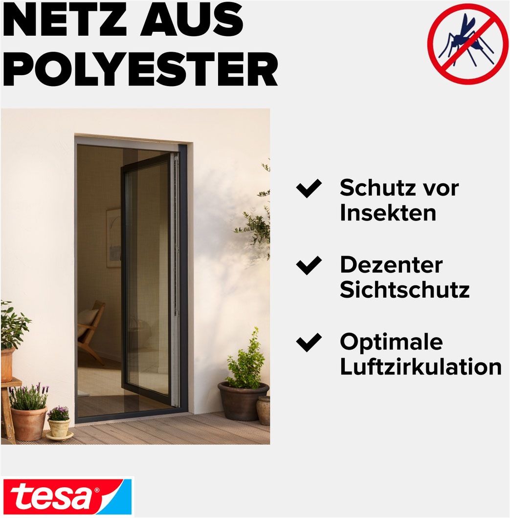 tesa Insektenschutz-Tür »Klett Fliegengitter Premium für Türen - ohne Bohren« Packung, Fliegennetz, Klettband, 1 Stk. tlg. selbstklebende Insektenschutz - (2 x 65cm )120cm x 250cm