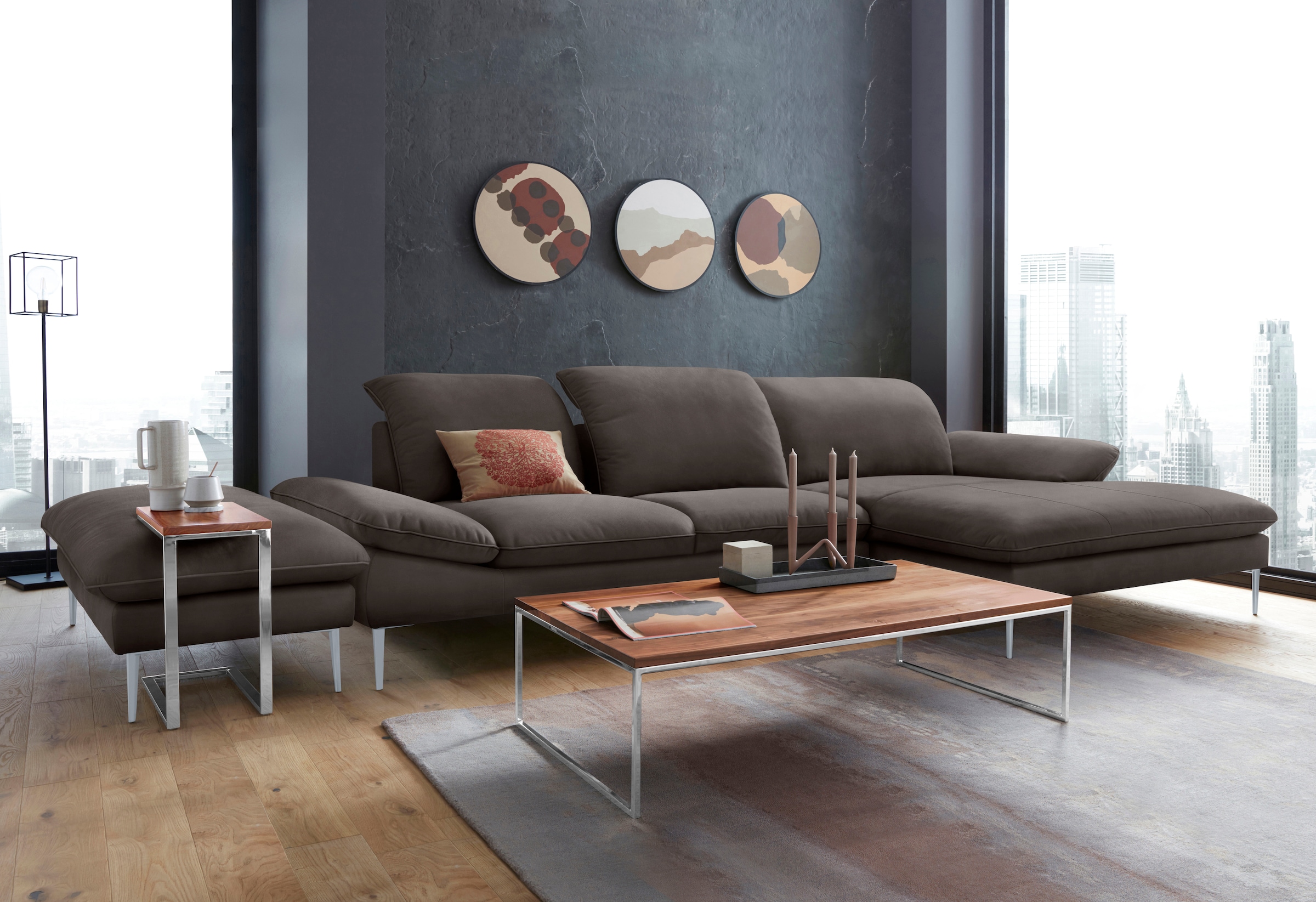 W.SCHILLIG Ecksofa »enjoy&MORE, Designsofa, bequem, zeitlos und elegant, L-Form«, mit Sitztiefenverstellung, Füße silber matt, Breite 340 cm