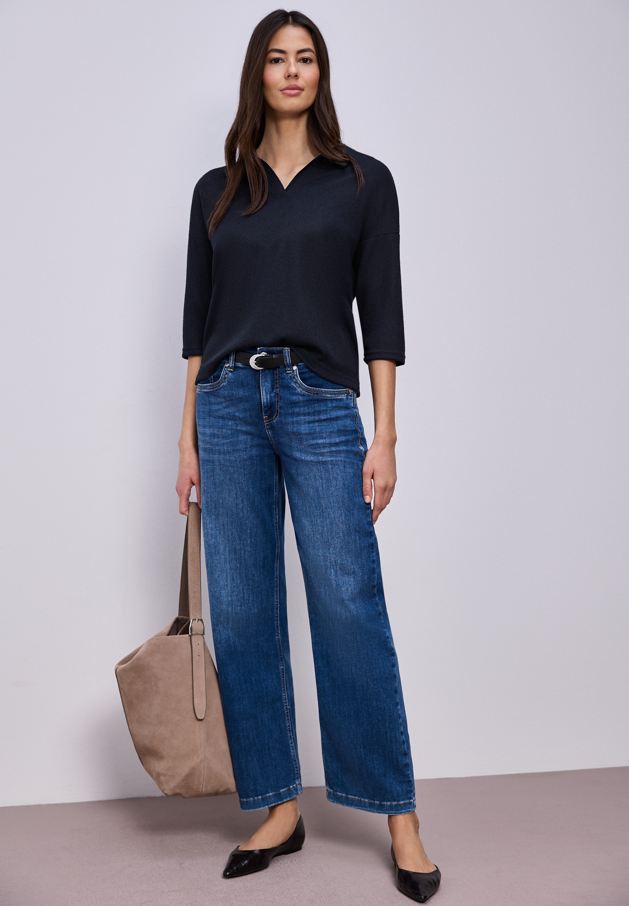 STREET ONE 3/4-Arm-Shirt mit Polokragen und V-Ausschnitt