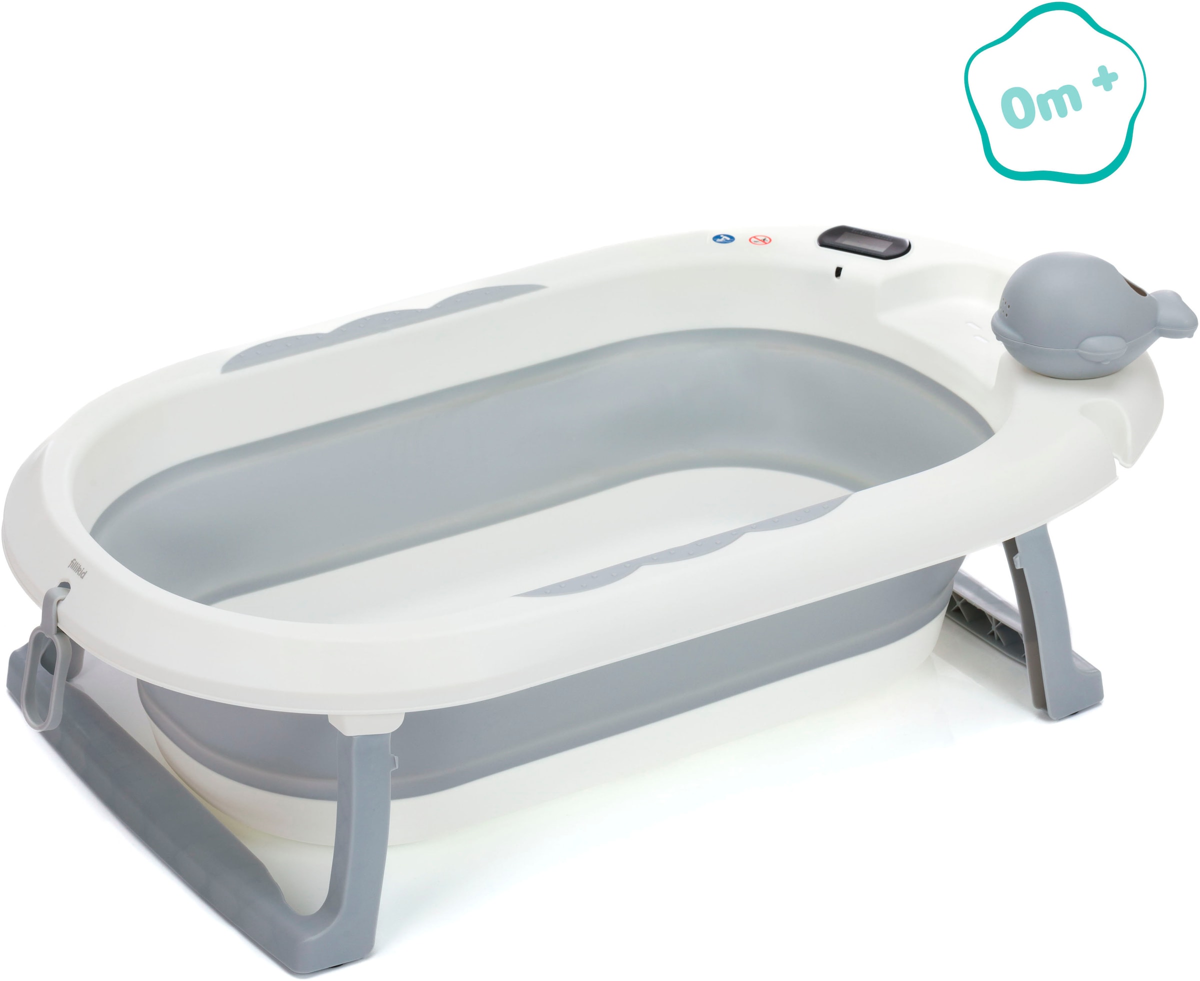Fillikid Babybadewanne »Faltbadewanne Beluga grau« Höhe 20,5 cm mit Ablaufstöpsel inkl. Temperaturmessung