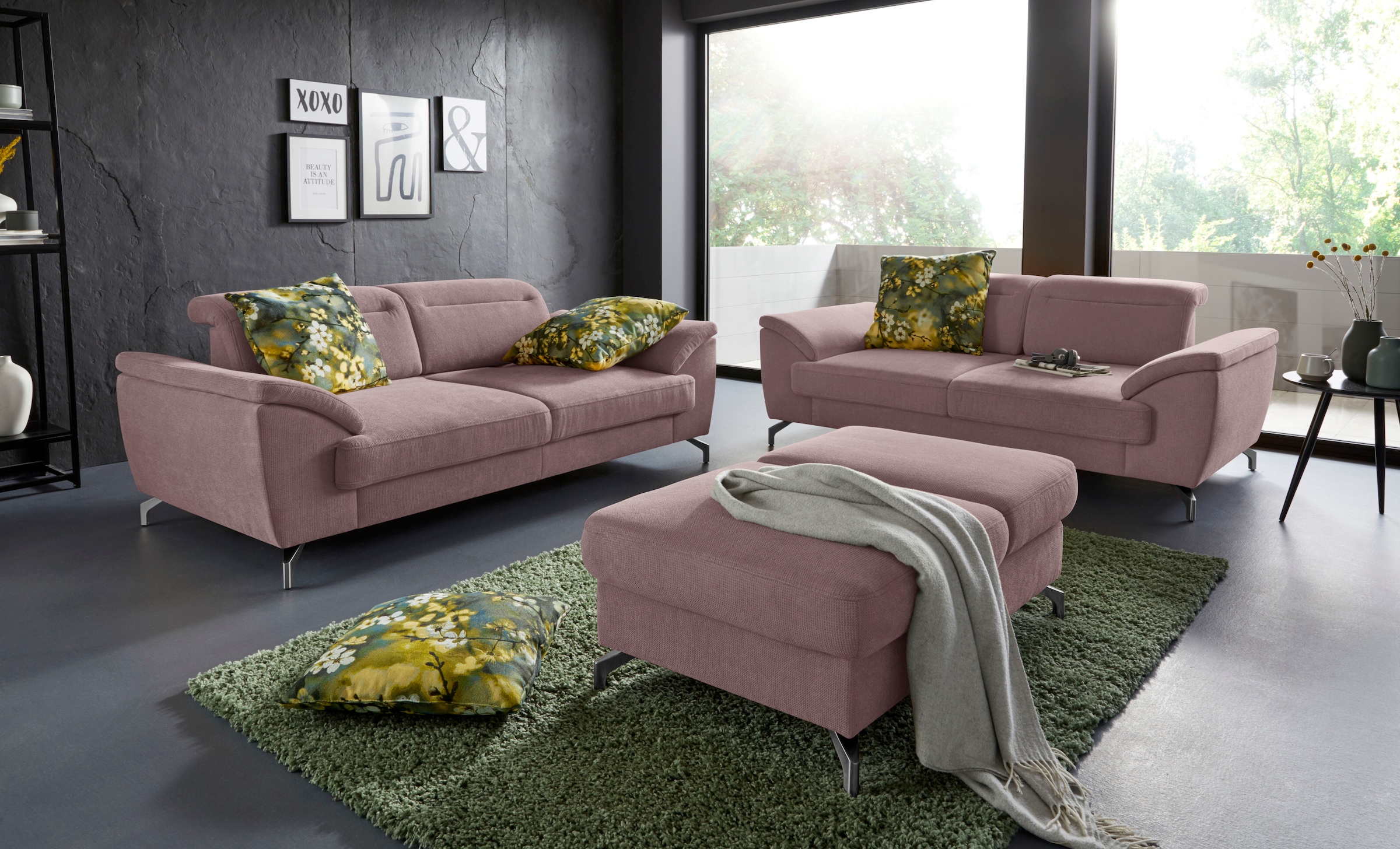 sit&more 2,5-Sitzer »Percy«, 12 cm Fußhöhe, Sitztiefenverstellung, wahlweise Kopfteilverstellung