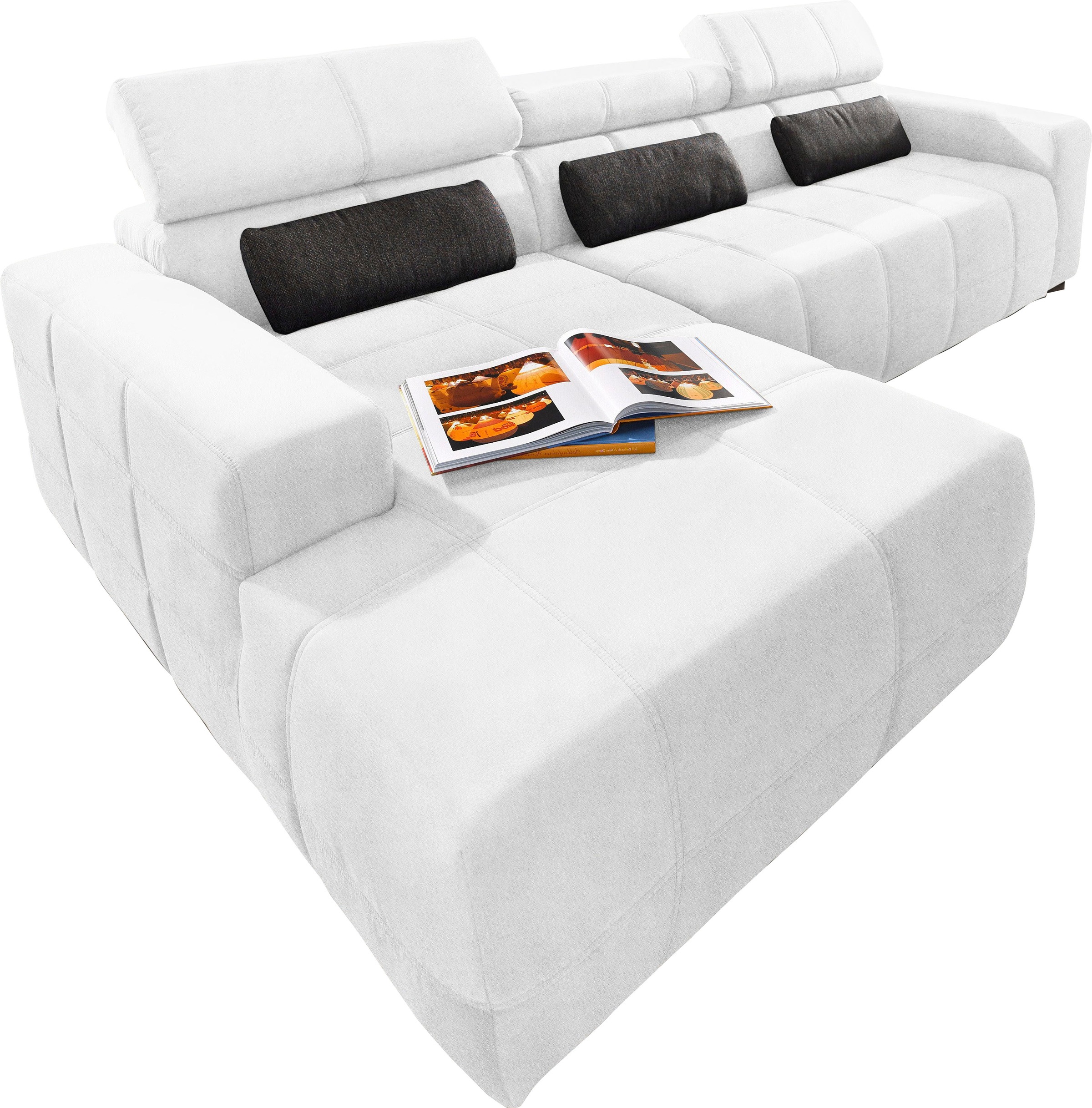 DOMO collection Ecksofa »Brandon große Ausführung B/T/H: 289/177/80 cm, auch in Leder und Cord«, mit Kopfteilverstellung, wahlweise Sitztiefenverstellung, L-Form