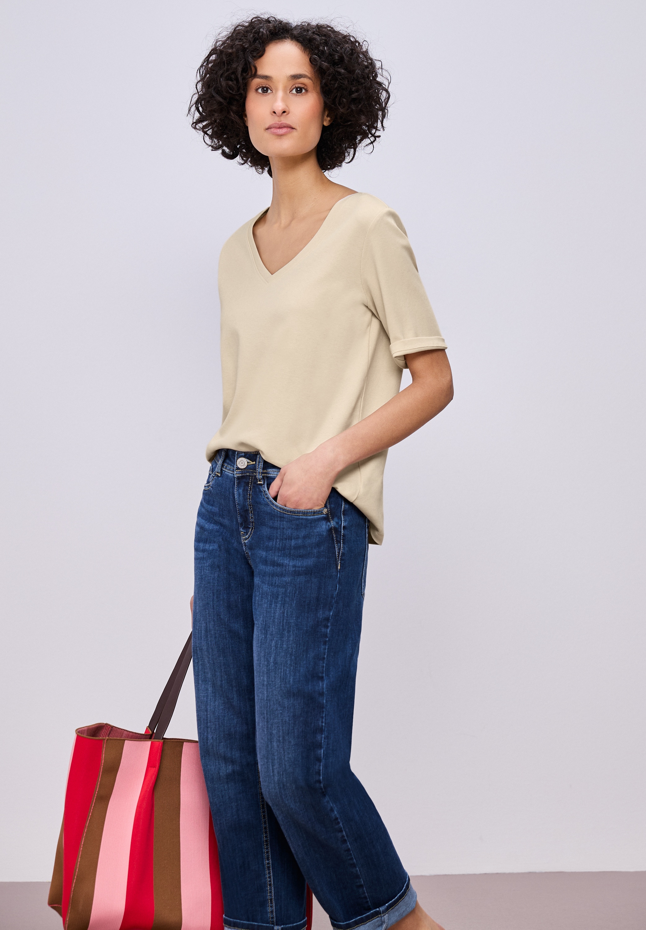 STREET ONE Kurzarmshirt mit V-Ausschnitt