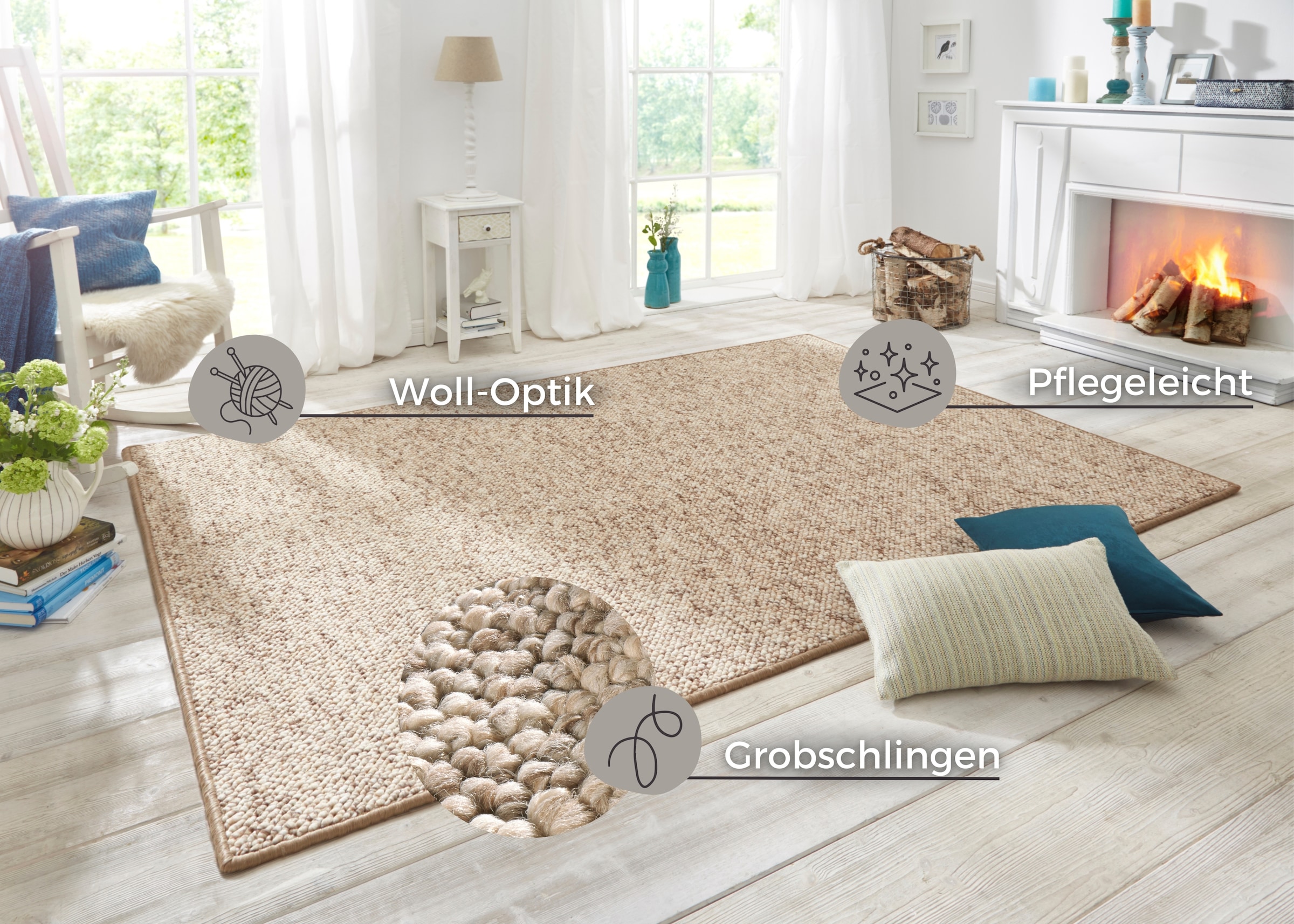 HANSE Home Teppich »Wolly 2«, rechteckig, Flachgewebe, Skandi, Woll-Optik, Esszimmer, Wohnzimmer, Flur