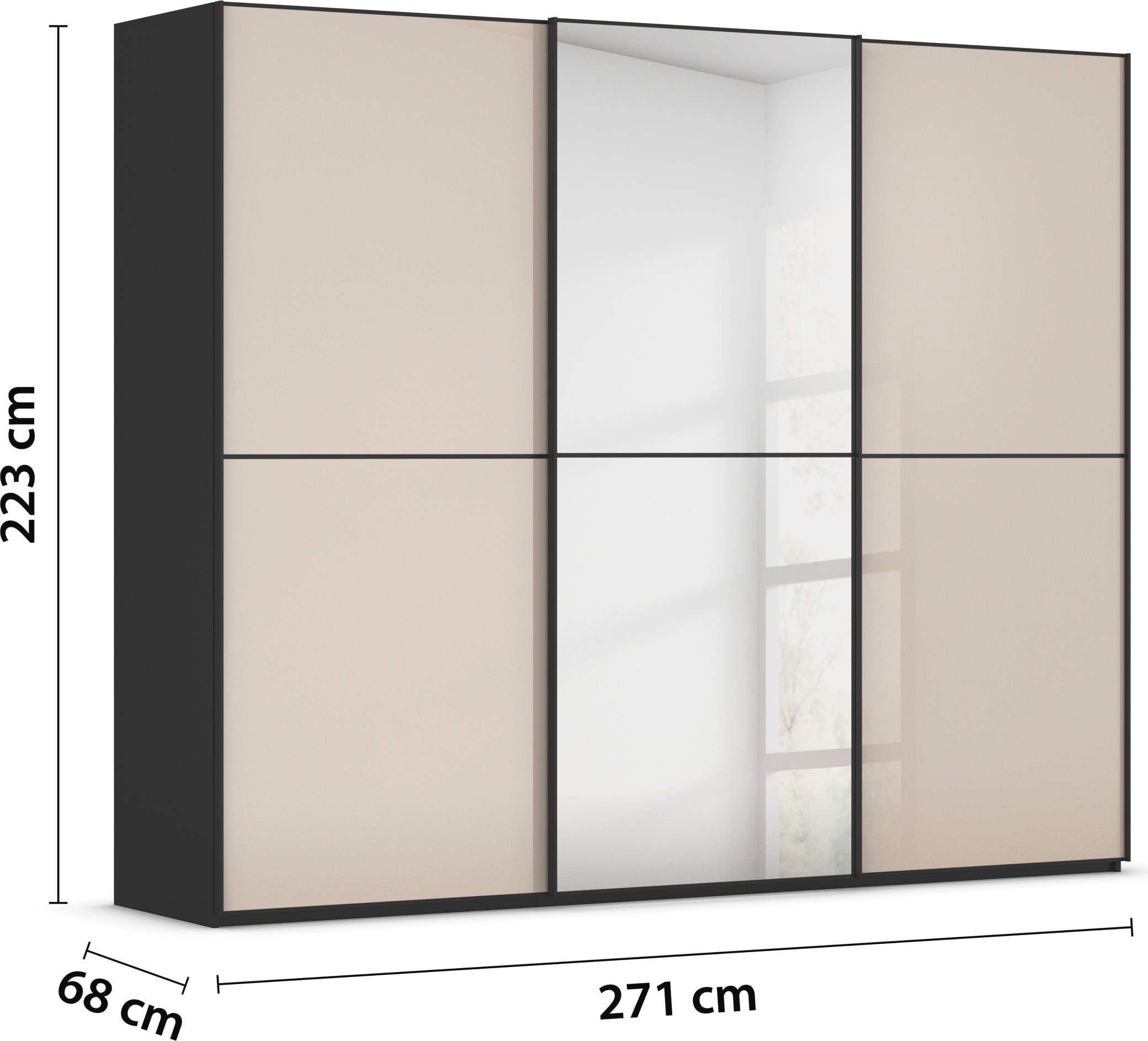 rauch Schwebetürenschrank »Kleiderschrank Schrank Garderobe Schlafzimmerschrank SCALE-DUO«, edle zweigeteilte Türen Spiegel/Glas-Mix 3 Zierleisten MADE IN GERMANY