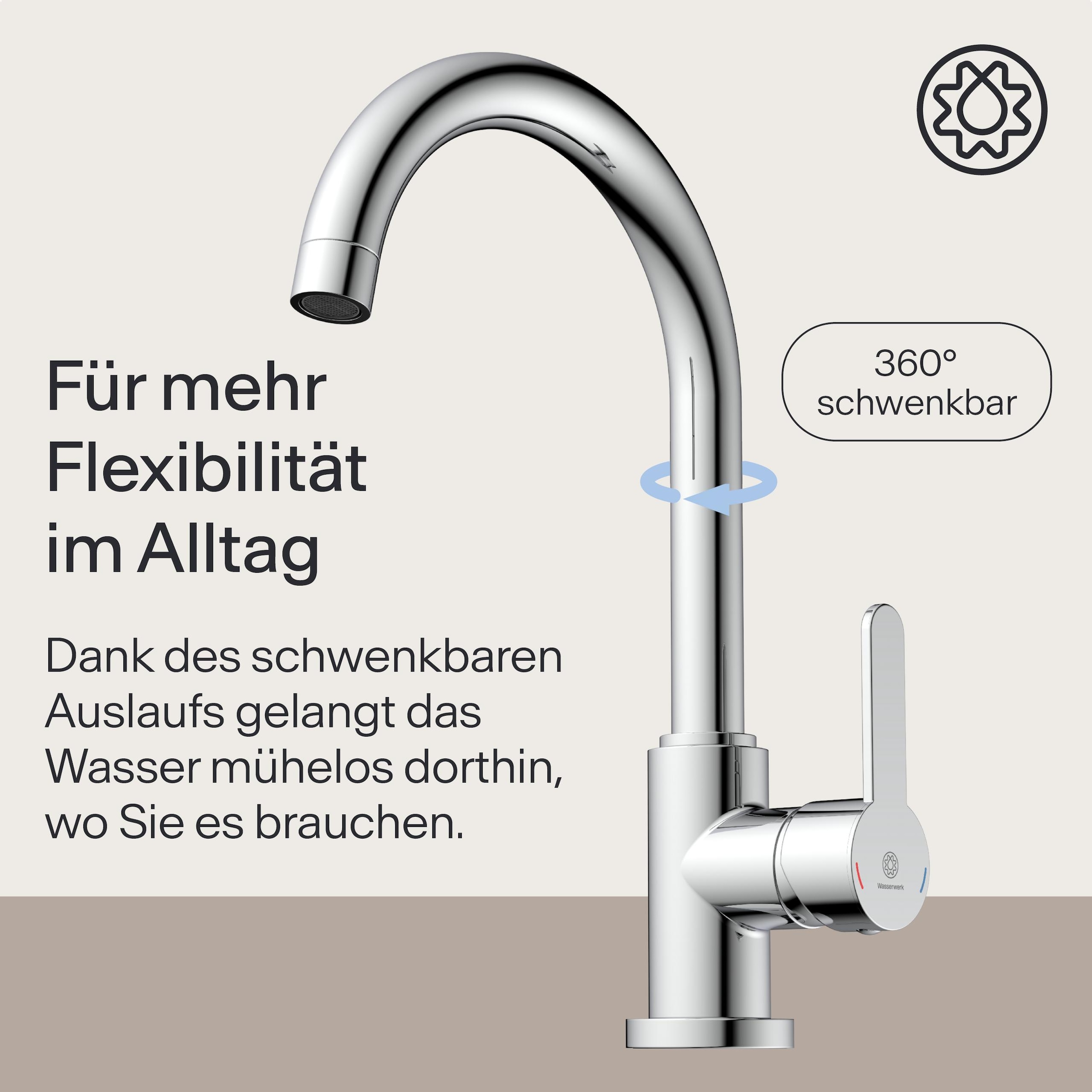 WASSERWERK Spültischarmatur »WK 5, Wasserhahn, Küche, Einhebelmischer« 360° schwenkbar, Cold-Start-Funkt., geräuscharm