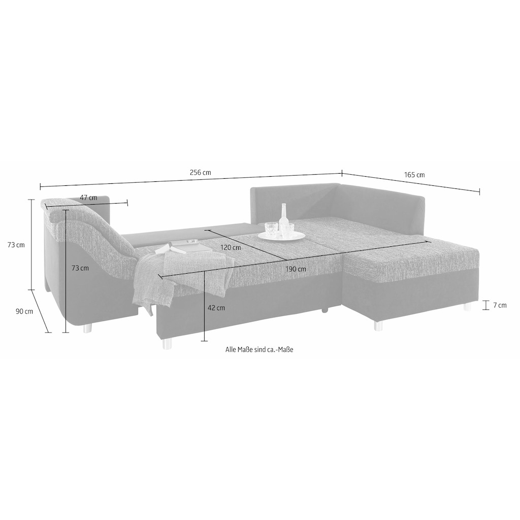 COLLECTION AB Ecksofa Sally L-Form, mit und ohne Bettfunktion, inklusive loser Rücken- und Zierkissen