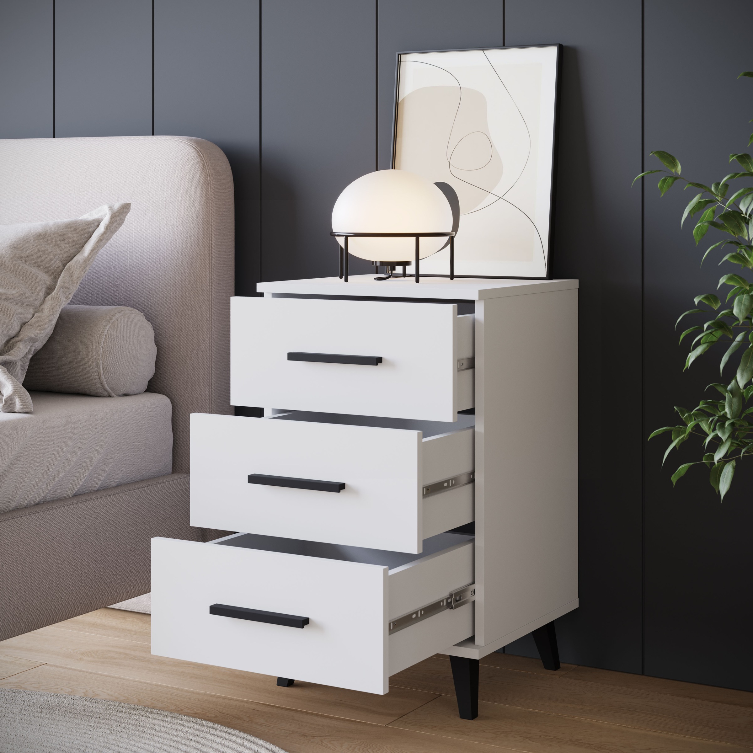 INOSIGN Nachtkommode »Lagos, 2 Nachtschränke, 3 Schubladen, schwarze Griffe & Füße«, (Set, 2 St.), modernes Design, B/T/H je 40/35/65 cm, pflegeleichte Oberfläche
