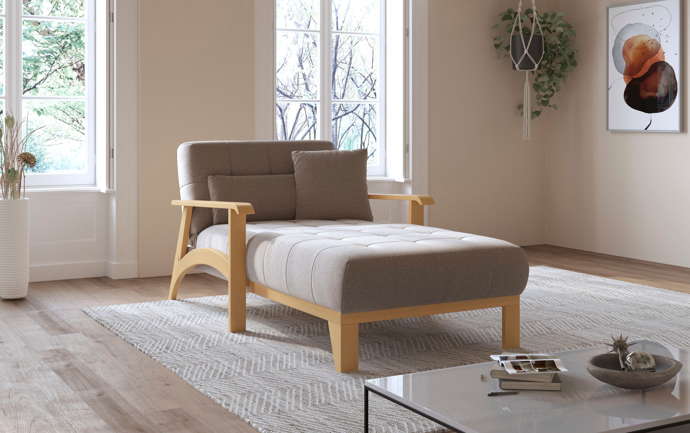 sit&more Recamiere »Billund«, Armlehnen aus eichefarbigem Buchenholz, verschiedene Bezüge und Farben