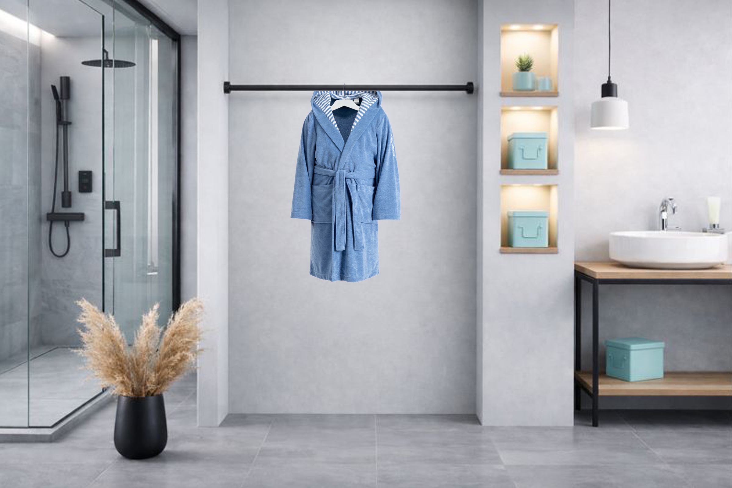 KangaROOS Kinderbademantel »Dalia, Ideal für Zuhause, Schwimmbad oder im Urlaub« 1 Stk. Uni-Farben mit Streifen