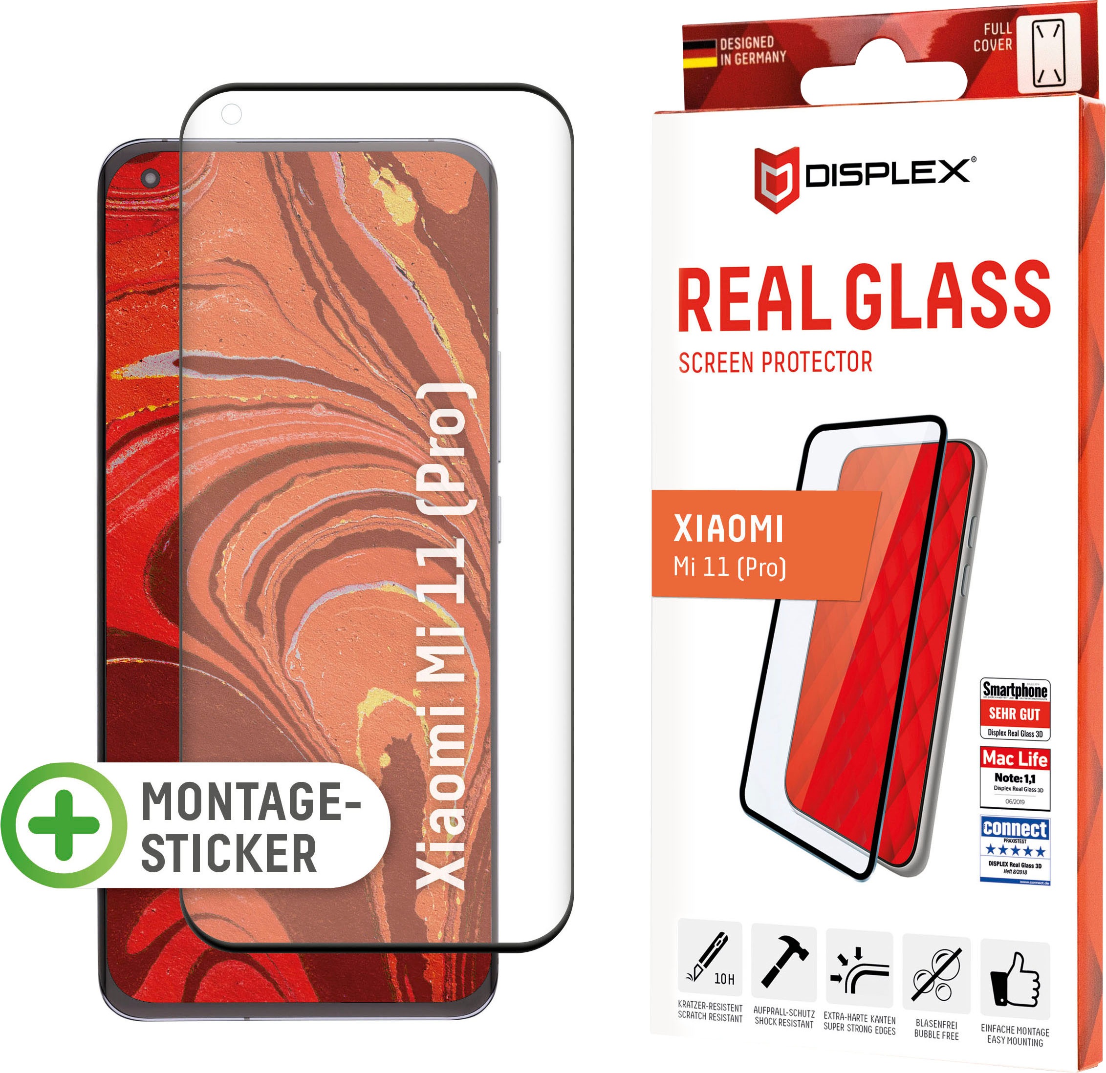 Displex Displayschutzglas »DISPLEX Real Glass Panzerglas für Xiaomi Mi 11/11 Pro/11 Ultra (6,8), 10H Tempered Glass, mit Montagesticker, Full Cover«, für Xiaomi Mi 11/11 Pro/11 Ultra, (1 St.)