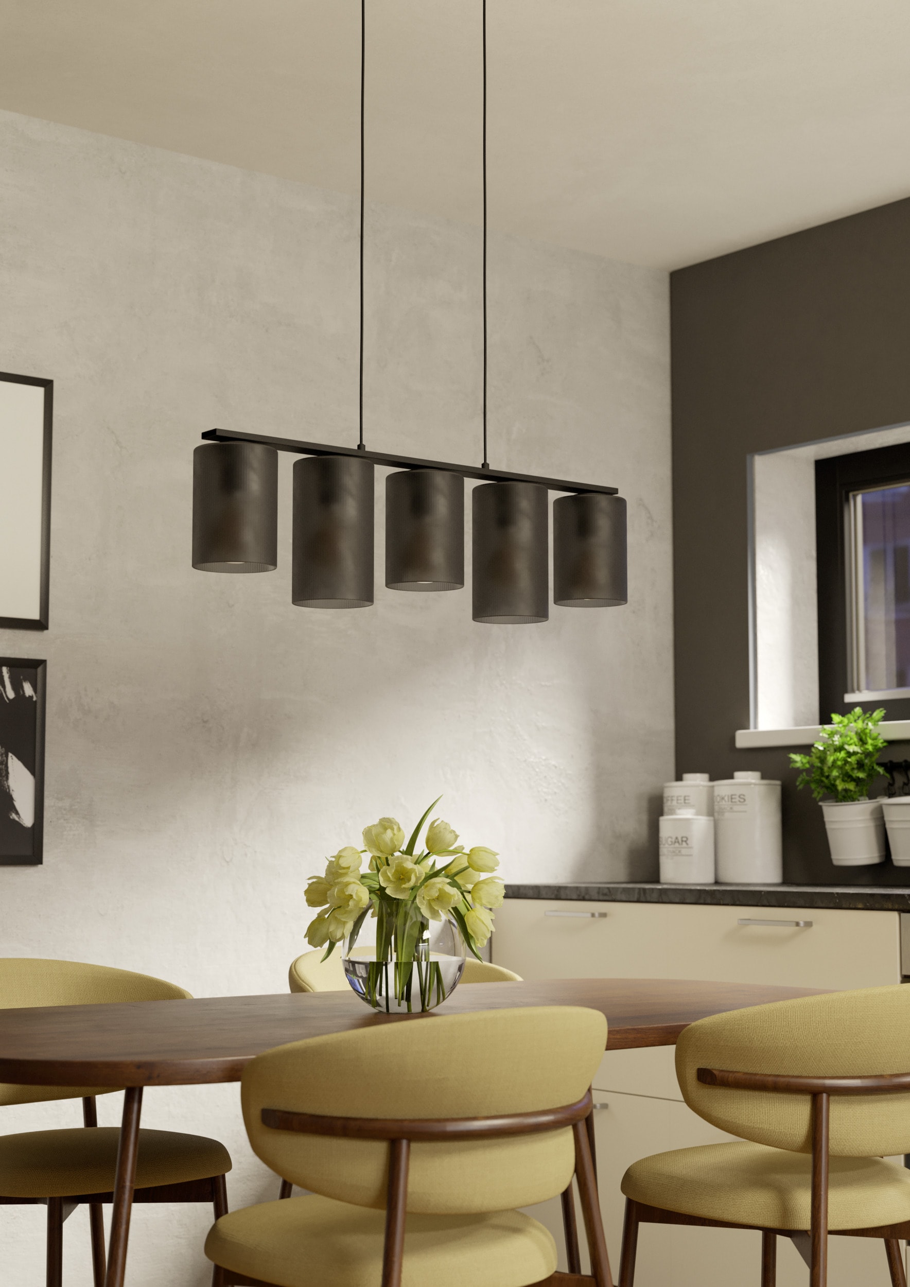 EGLO Hängeleuchte »COLOMERA Pendellampe - Stahl - E27 - 5X40W - IP20« E27 1 Stk. Hängelampe, Deckenlampe, Wohnzimmer, Esszimmer, L80 x B12 x H110 cm